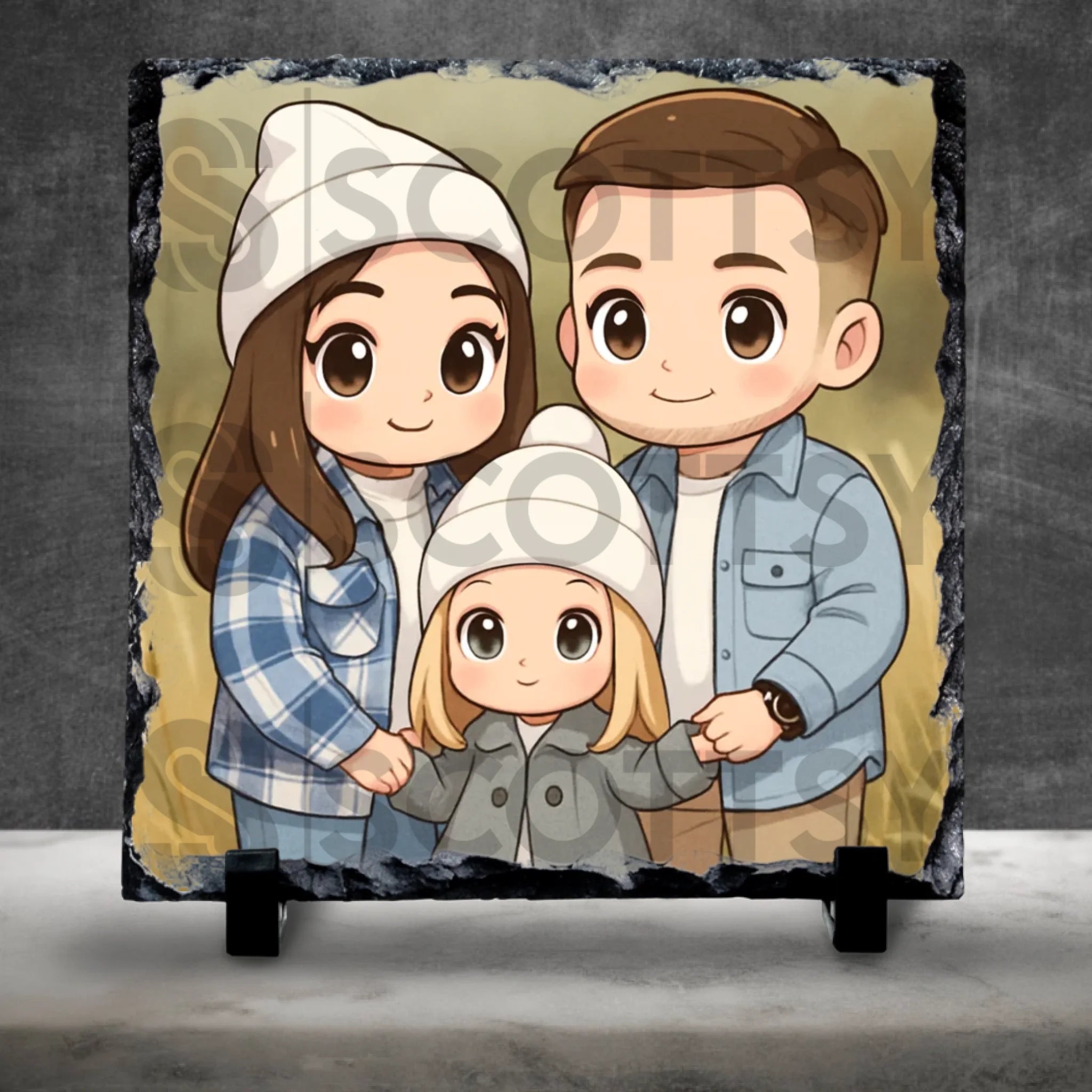 Custom Personalised Cartoon Ghibi Portrait on Slate