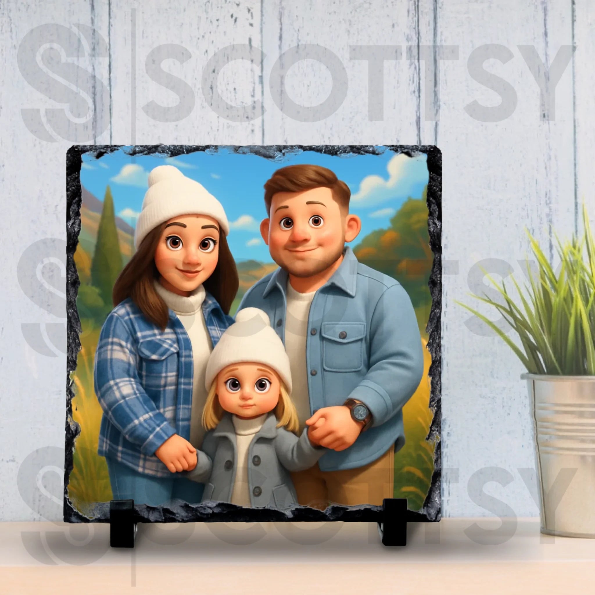 Custom photo slate gift with animated cartoon portrait effect