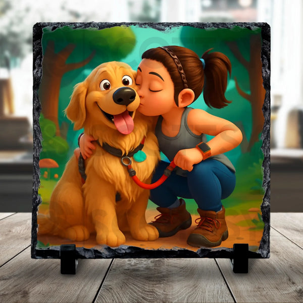 Personalised photo slate with cartoon effect showing a custom animated portrait