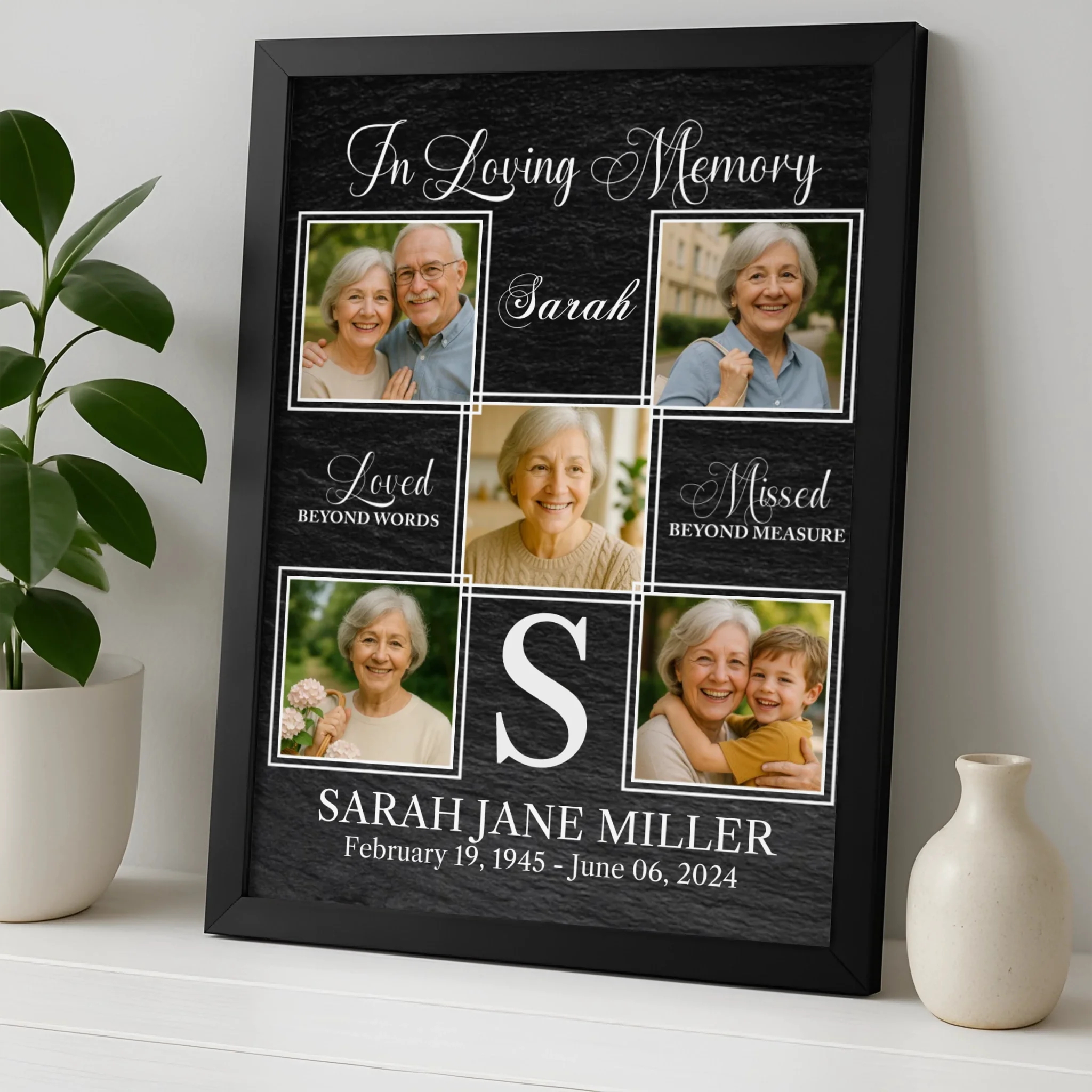In loving memory personalised photo frame with name and birth and death dates