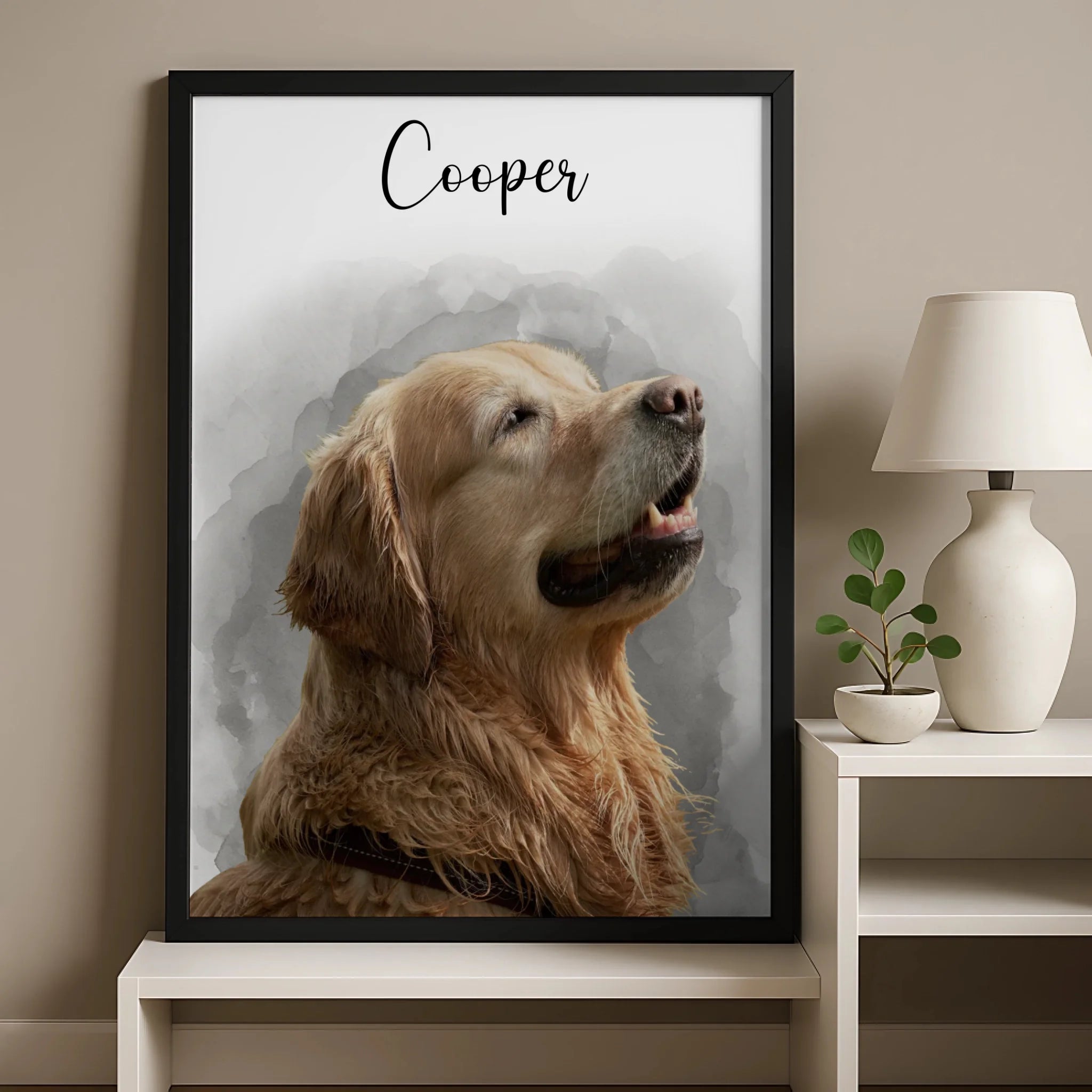 A3 custom pet portrait print in a personalised photo frame