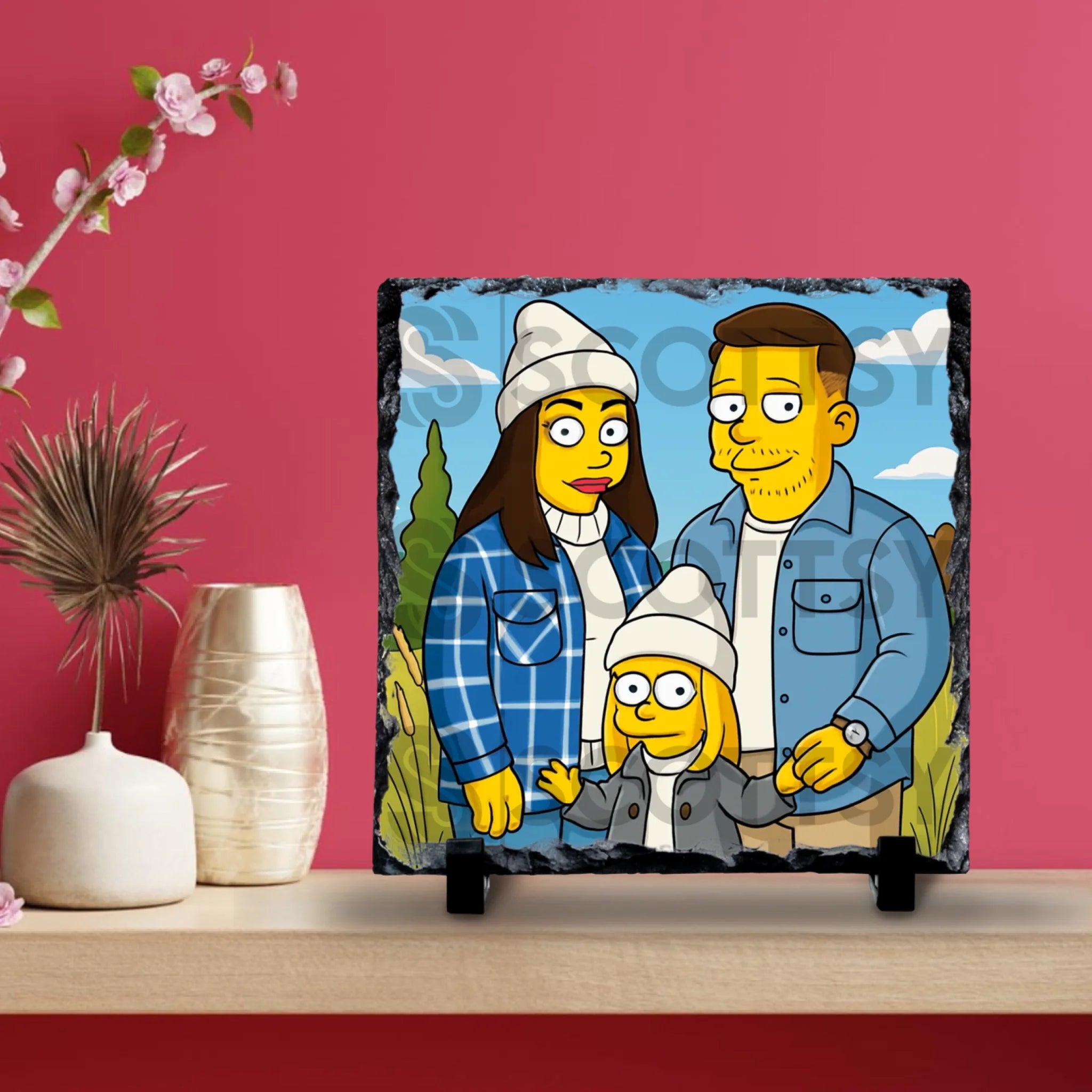 Personalised cartoon photo slate showing portrait detail