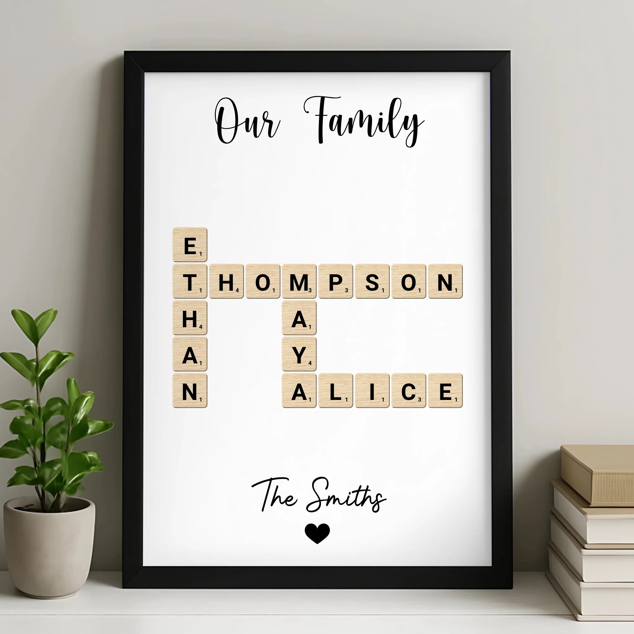 Personalised Photo Frame | Family Crossword | Custom Wall Art & Parents Gift - Up to 6 Names