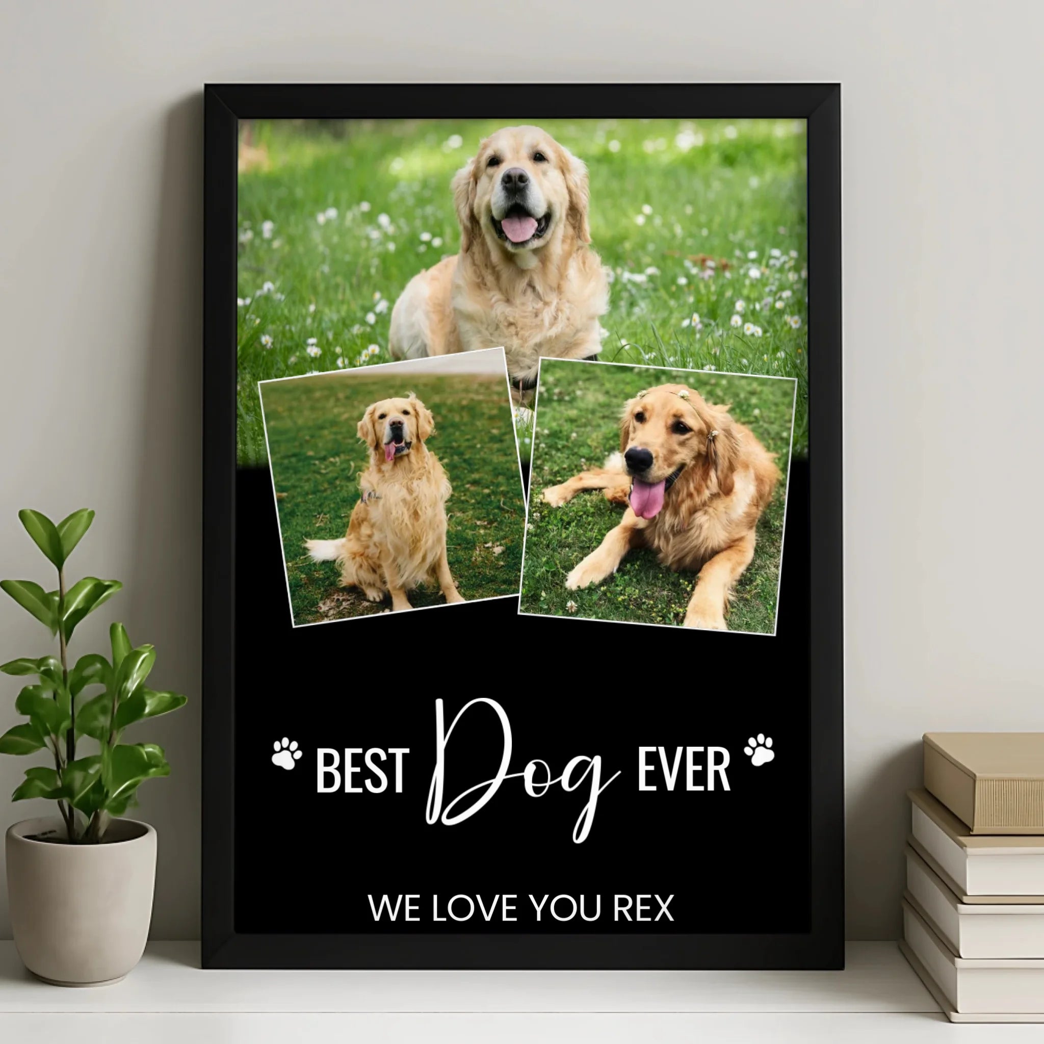 Personalised dog photo collage frame showing multiple custom pet photos arranged in a grid