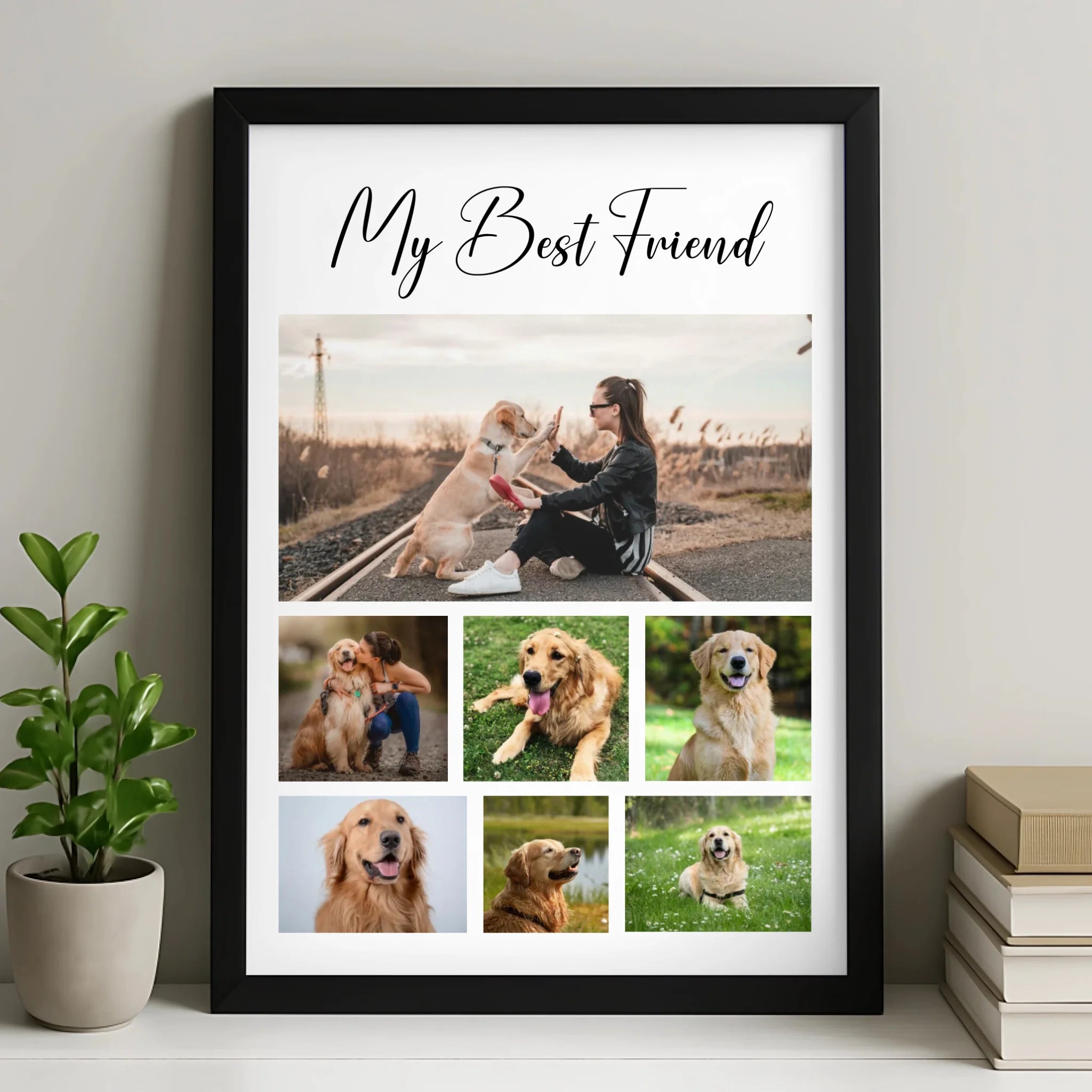 Personalised pet photo collage frame showing multiple dog photos arranged in a grid