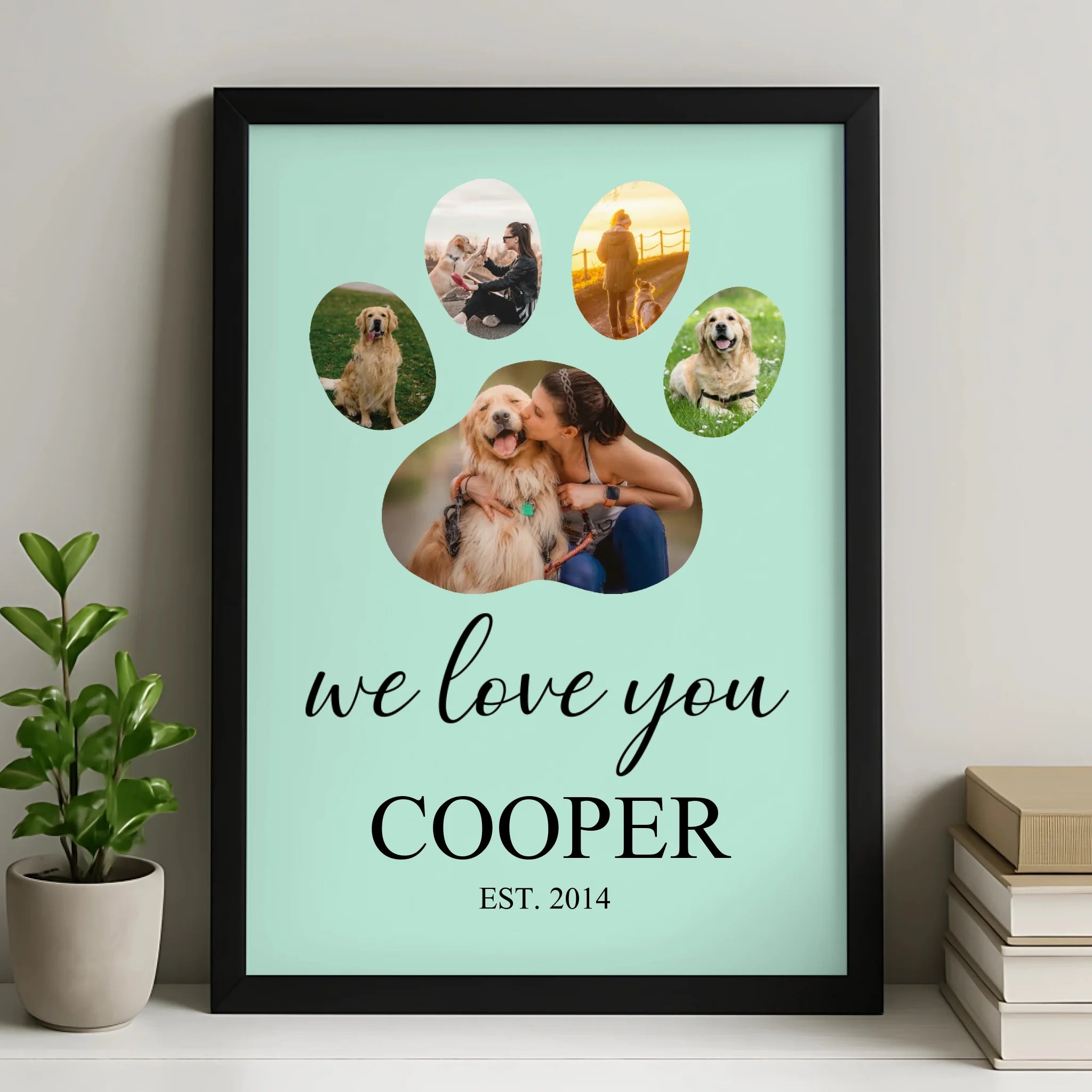 Personalised pet memorial photo frame with paw print collage design