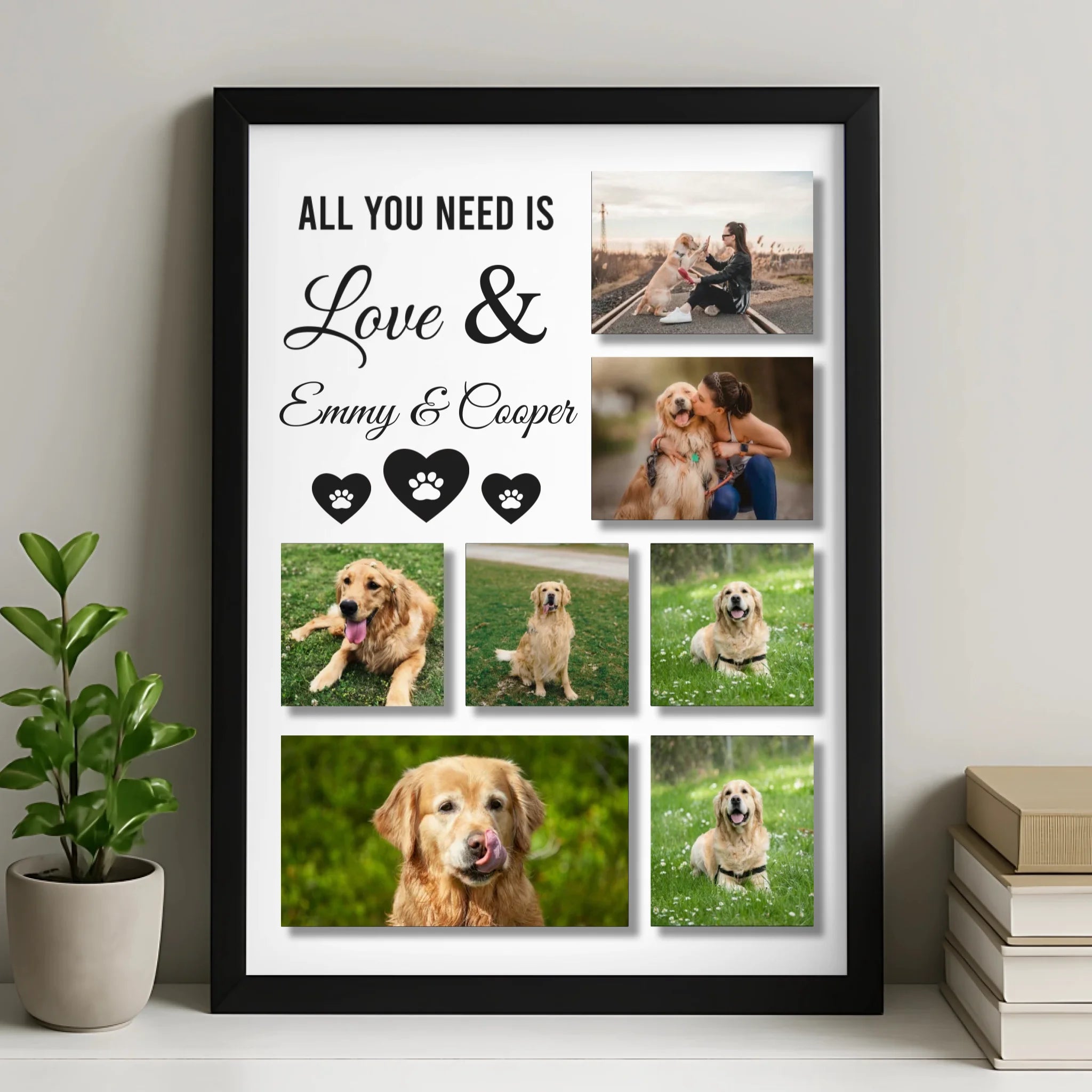 Personalised pet photo collage frame displaying multiple dog photos in a grid layout