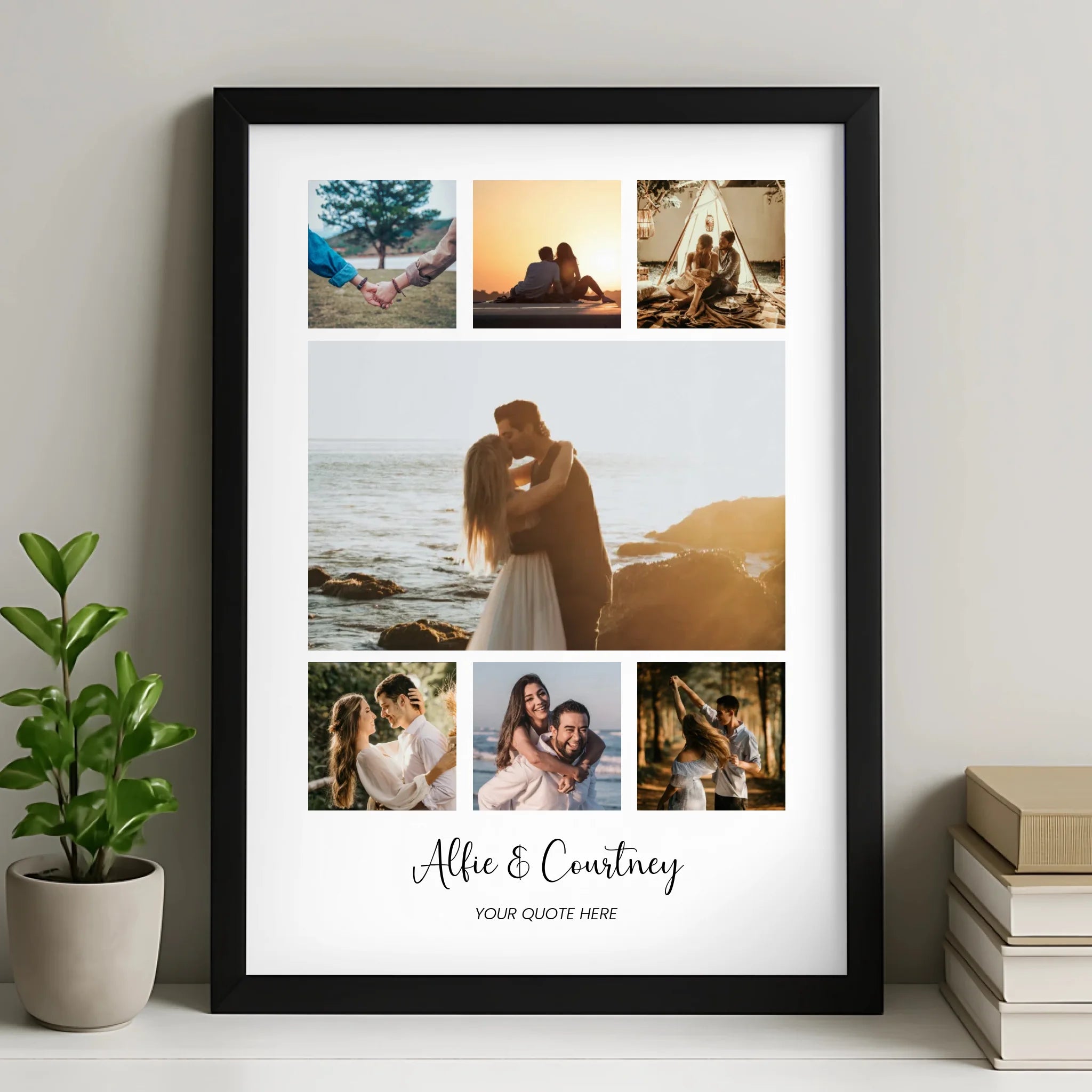 Personalised 7 Photo Collage Print – Custom Couple Picture Frame with Names & Quote – A4/A3 Anniversary or Wedding Gift