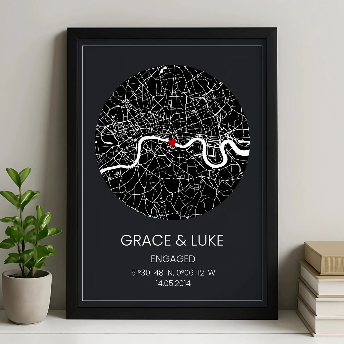 Personalised Map Print – Custom Location, Names, Date & Coordinates – A4/A3 Framed Engagement, Wedding or Anniversary Gift