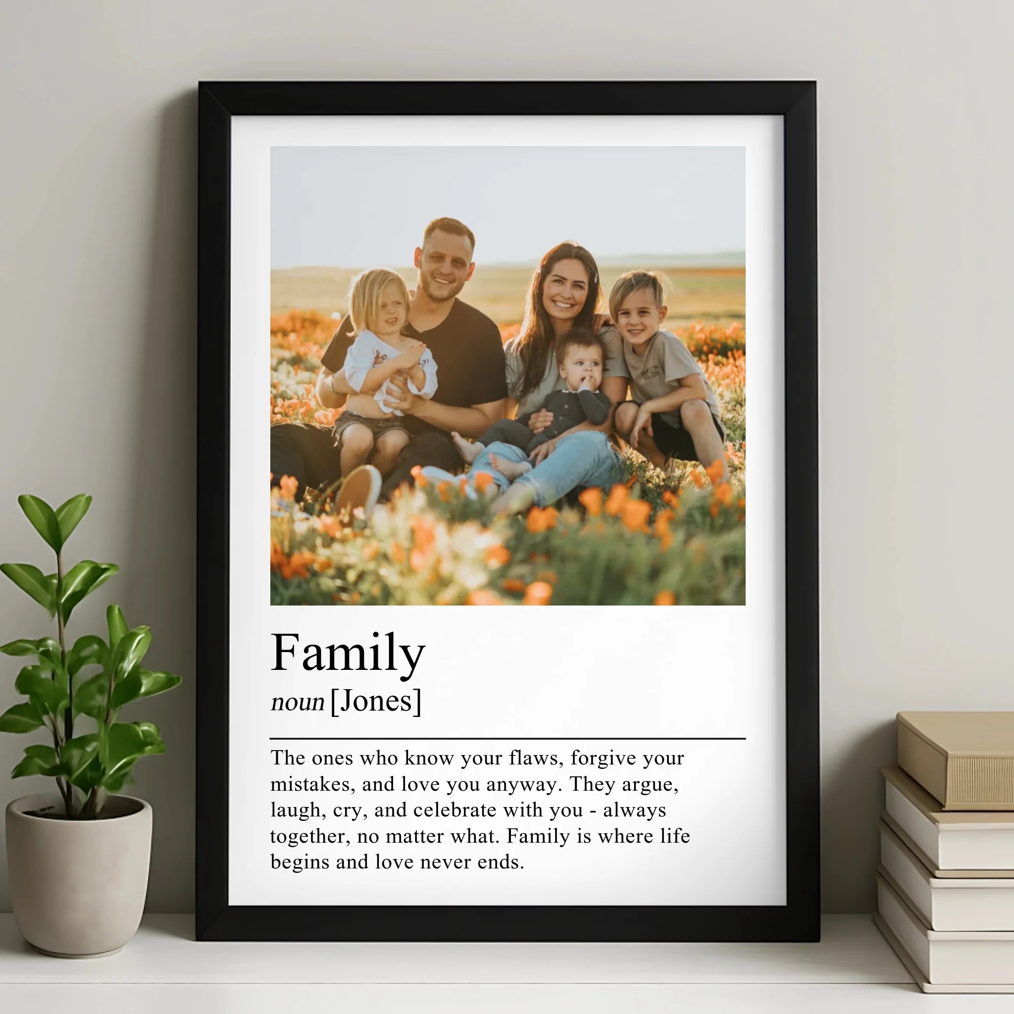 Personalised family definition wall art print with custom photo and name