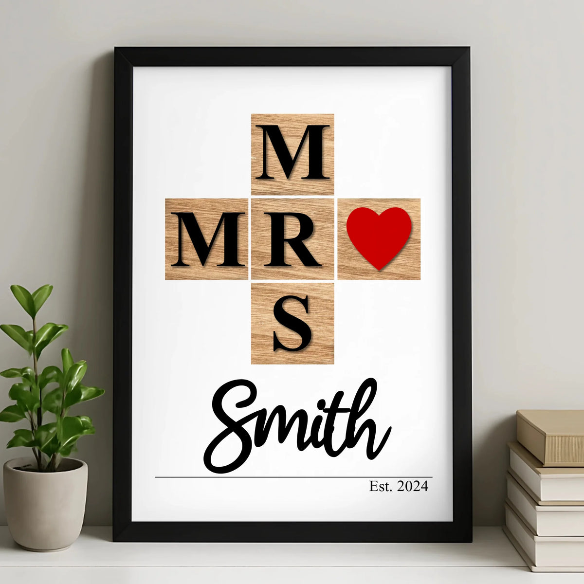 Personalised Mr & Mrs Name Print | Crossword-Style Wall Art | Custom Wedding or Newlywed Gift