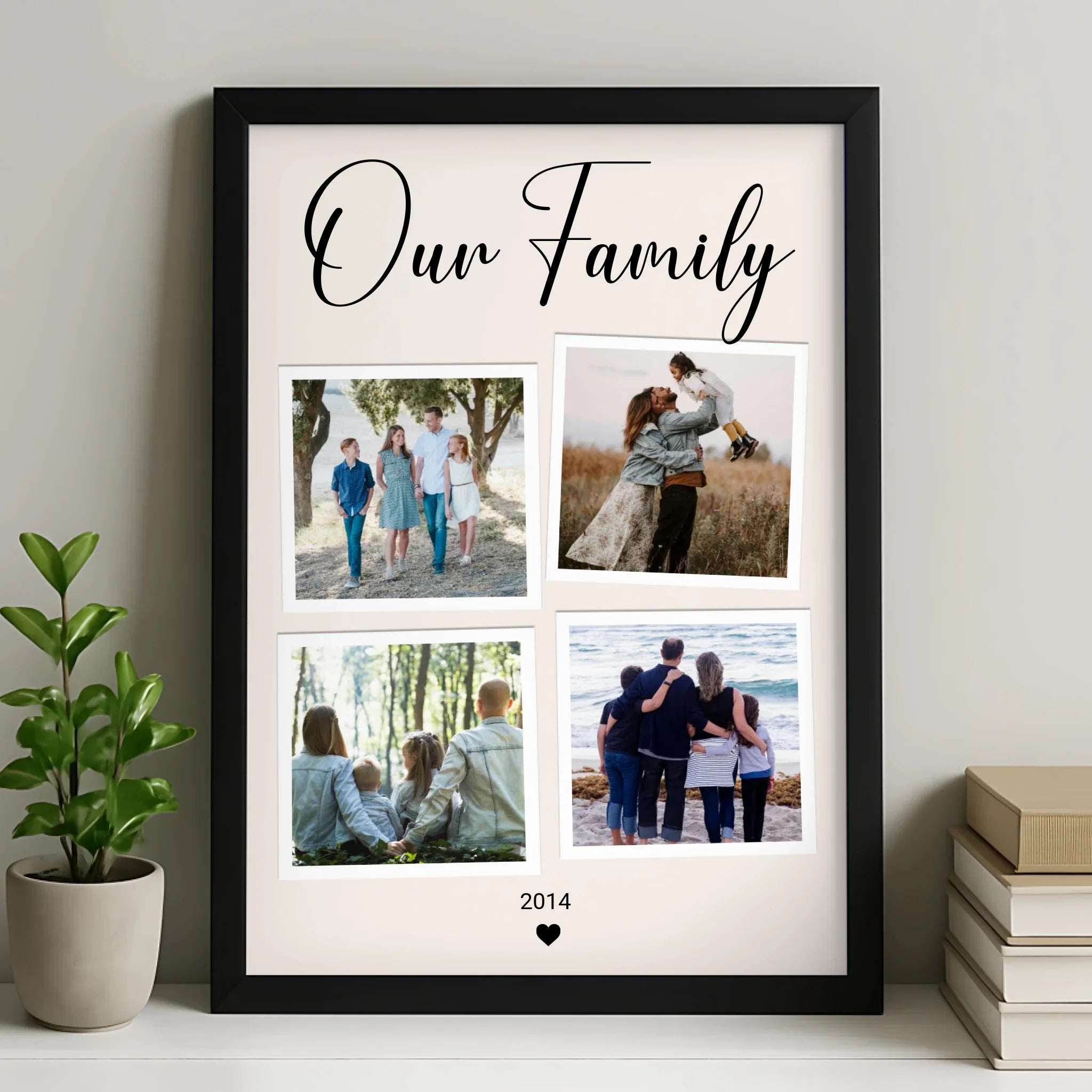 Personalised our family photo print displayed as wall art in a home setting
