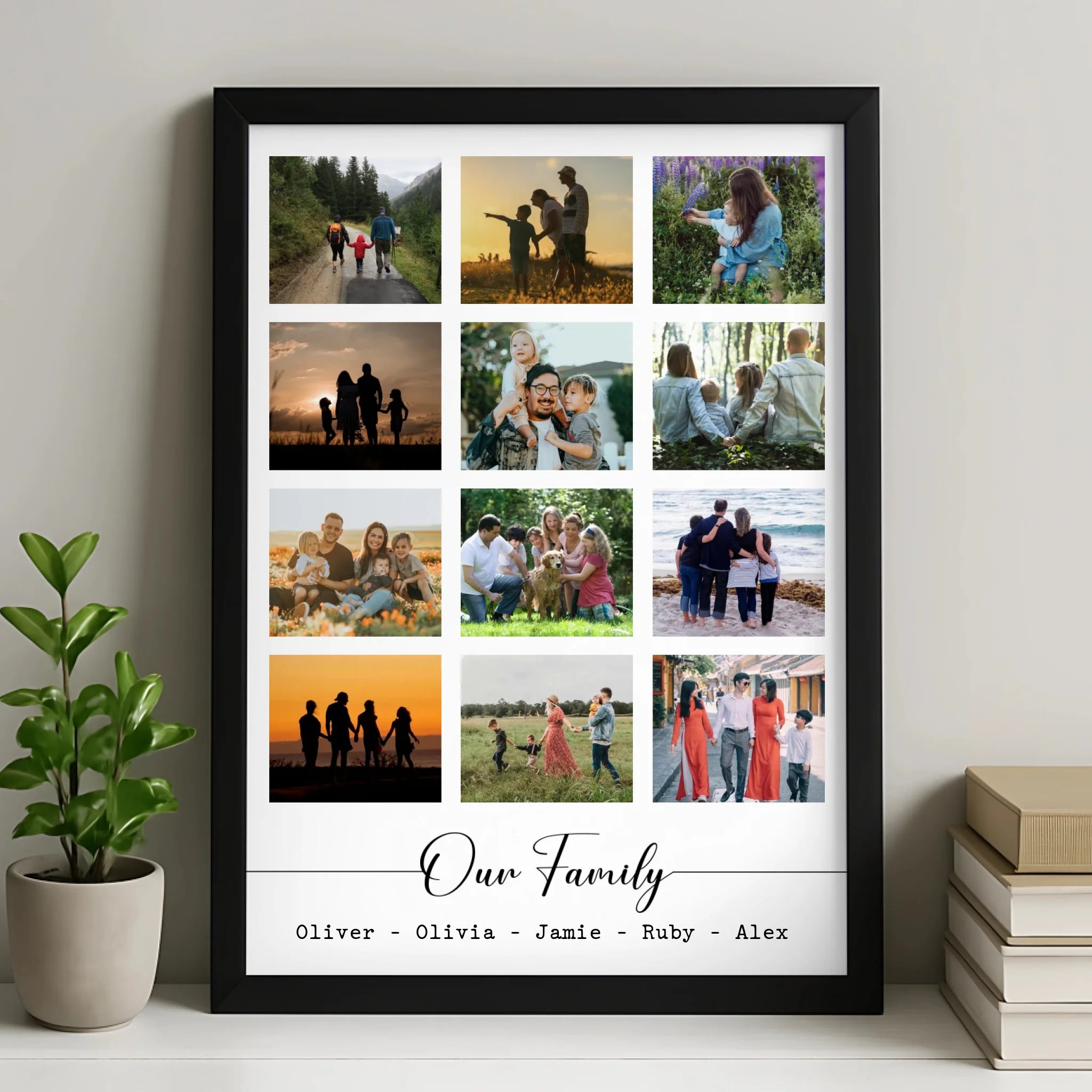 Personalised family photo frame with multiple picture slots