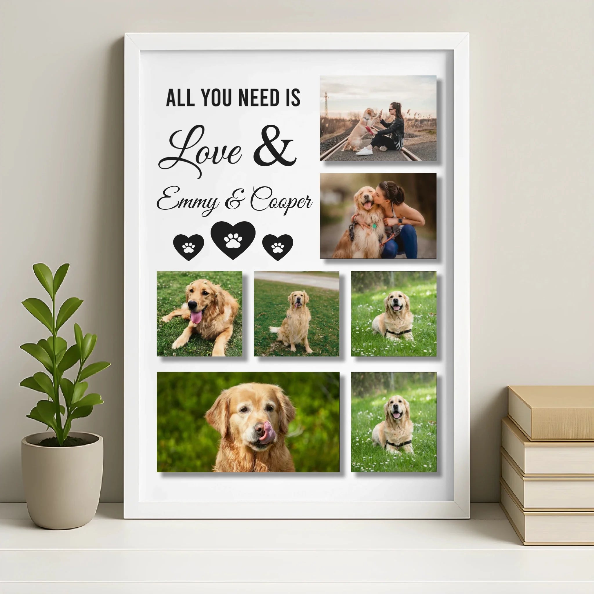 Personalised pet photo collage frame in white finish