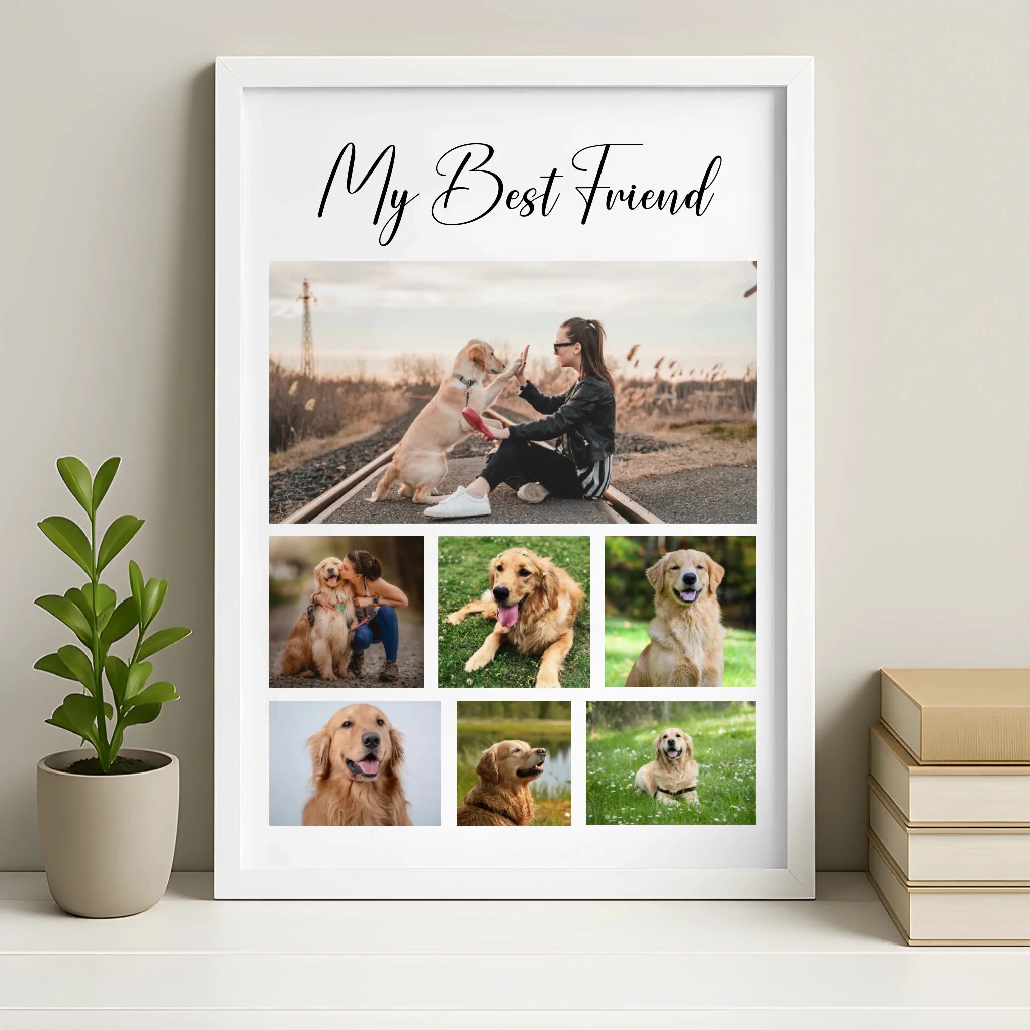 Personalised pet photo collage frame in white finish