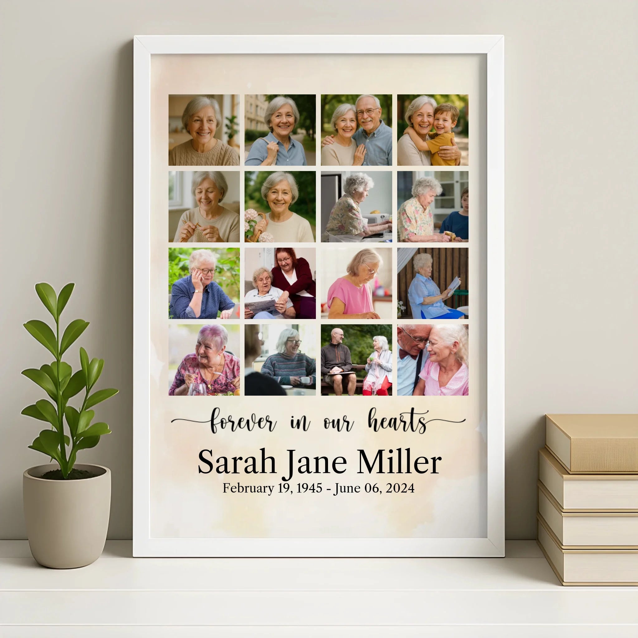 Personalised memorial photo collage frame in white finish