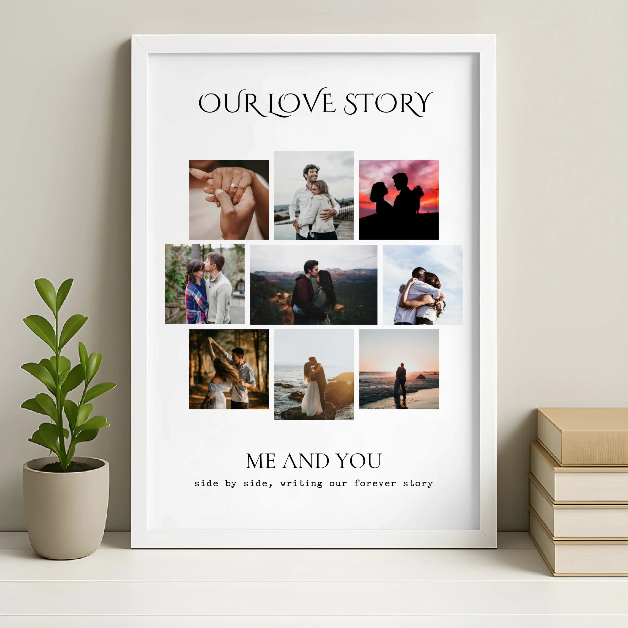 White framed personalised photo collage print for couples