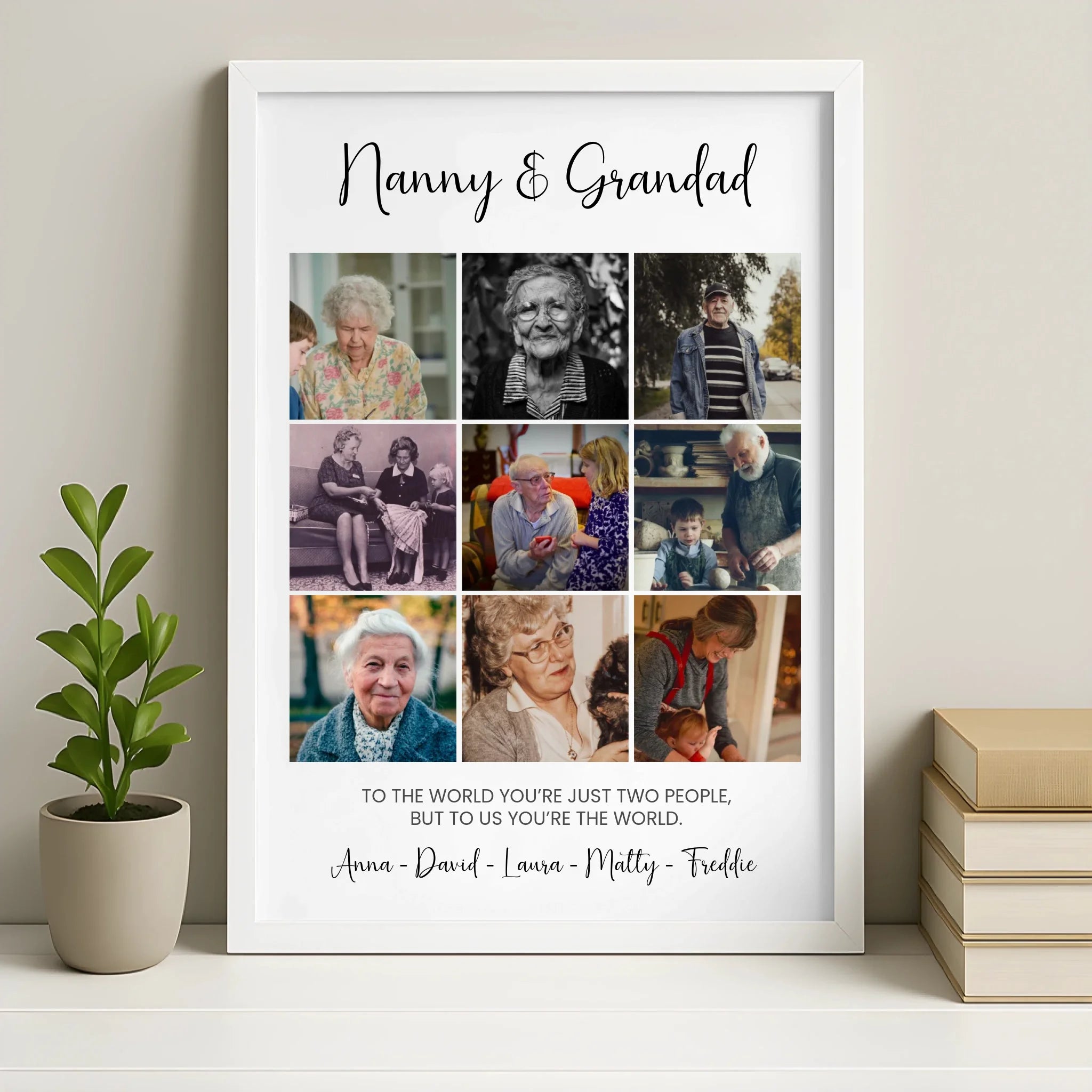 White personalised photo frame for grandparents with family collage
