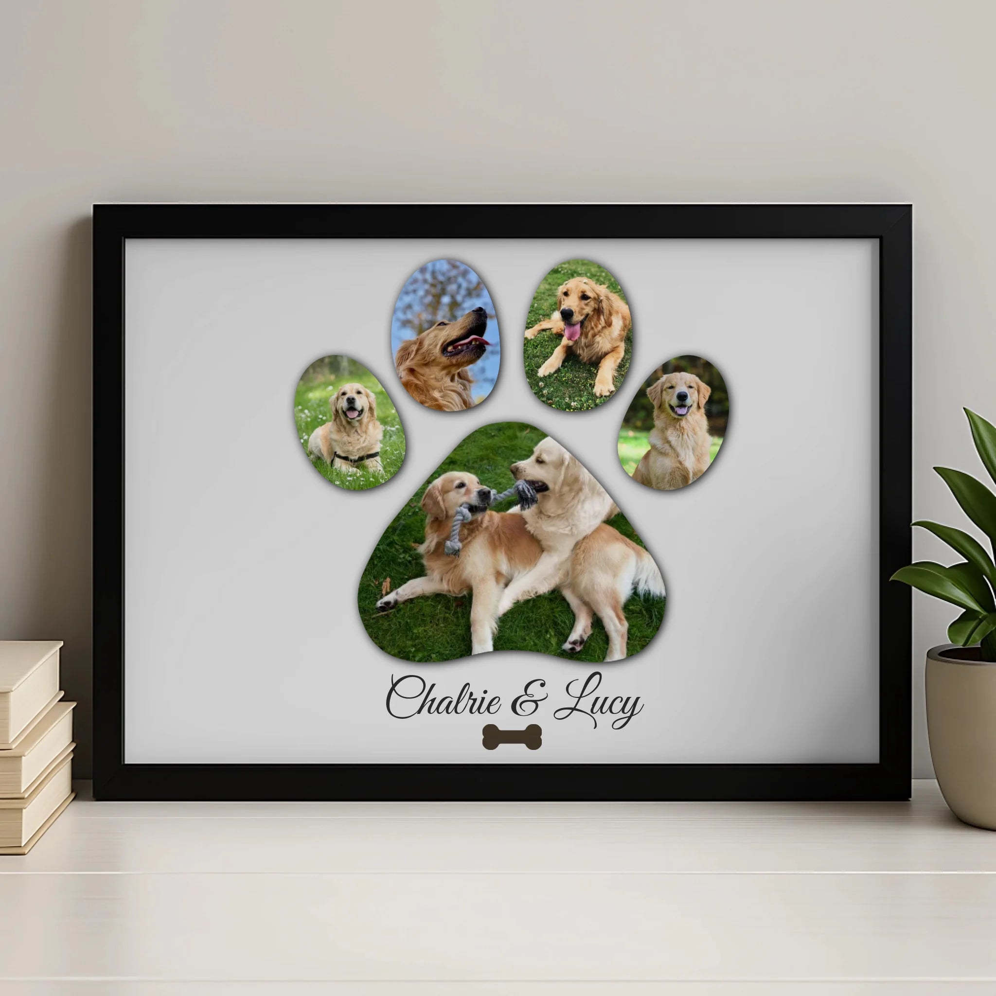 Personalised paw print photo frame gift for dog owners in A4 or A3