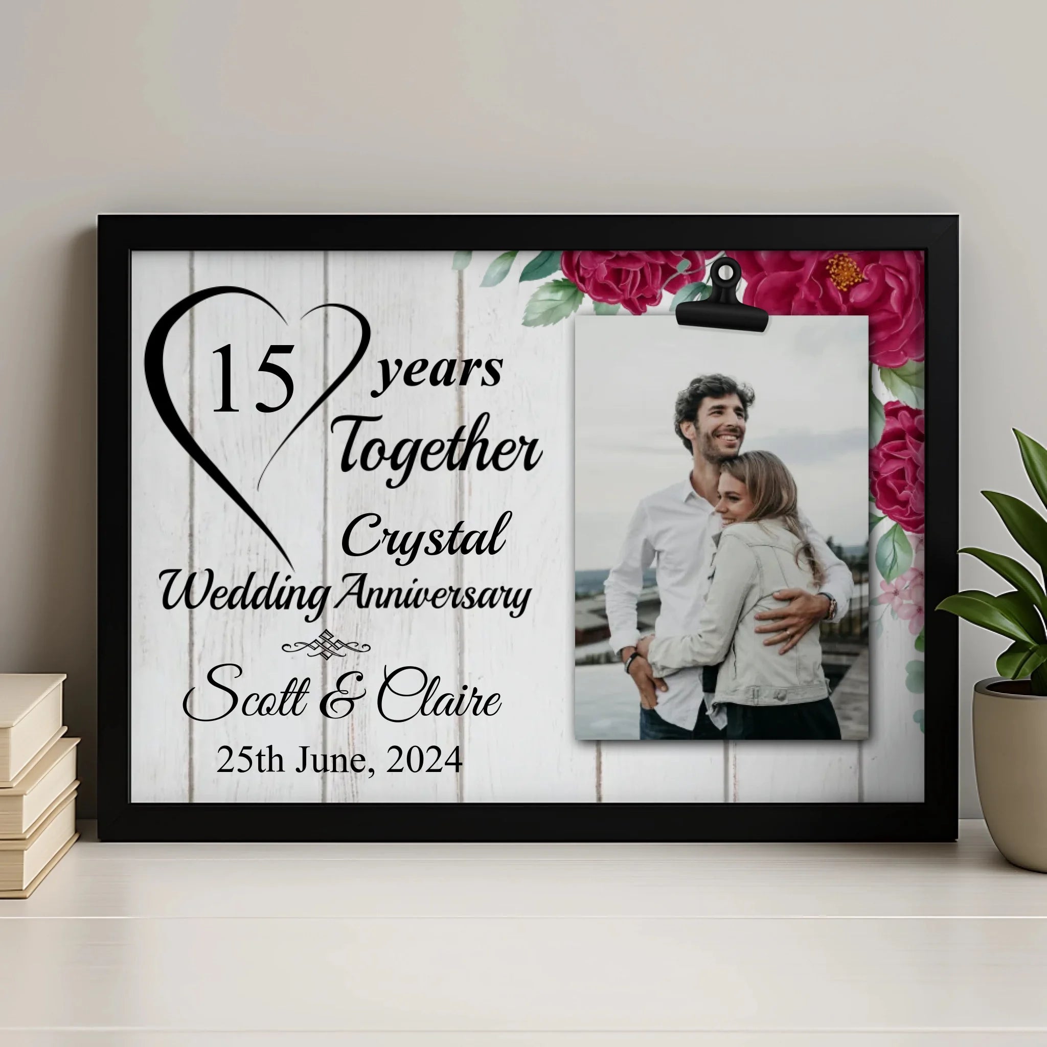 Personalised wedding anniversary photo frame print with couple's names and years together