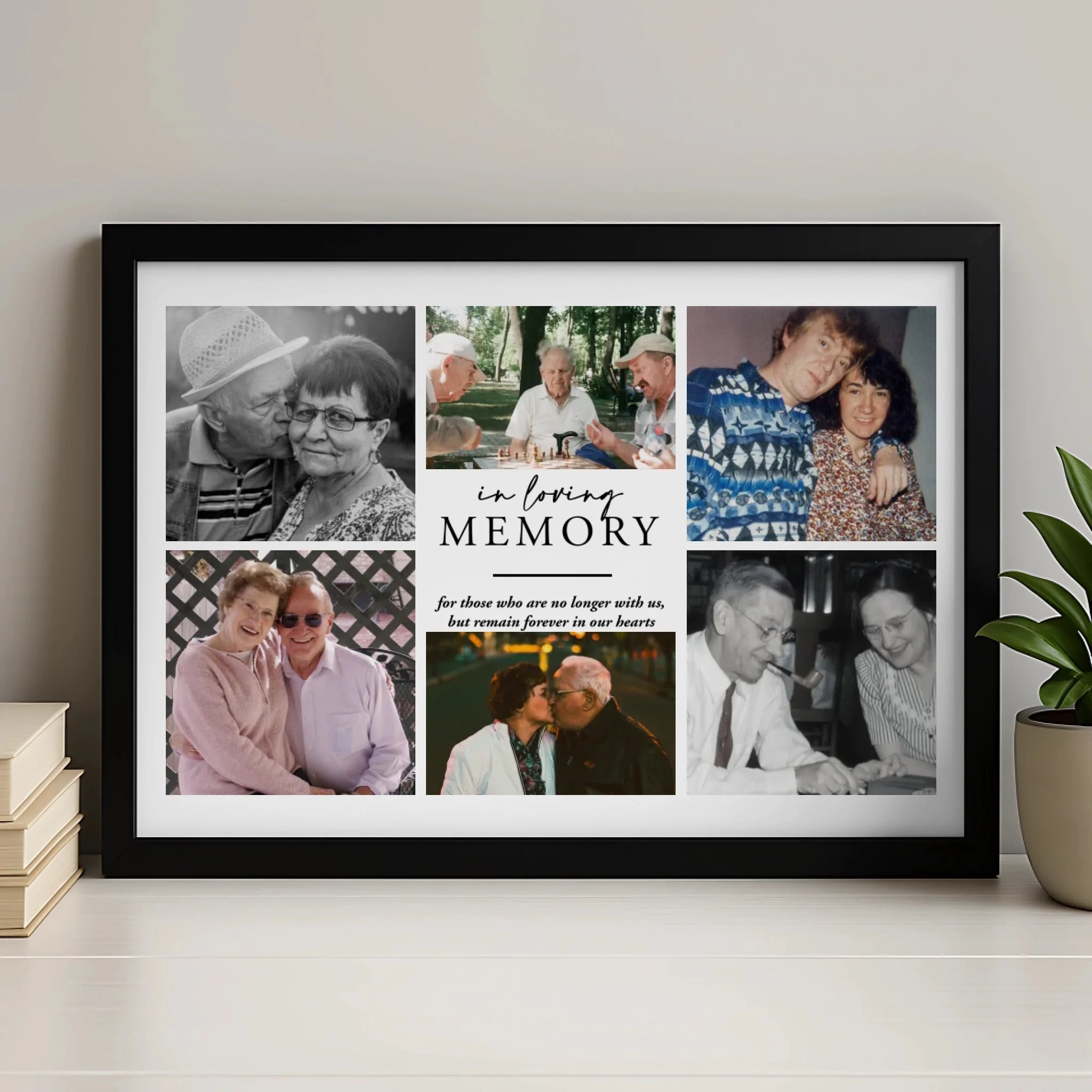 Personalised memorial photo collage frame with multiple photos and custom remembrance text