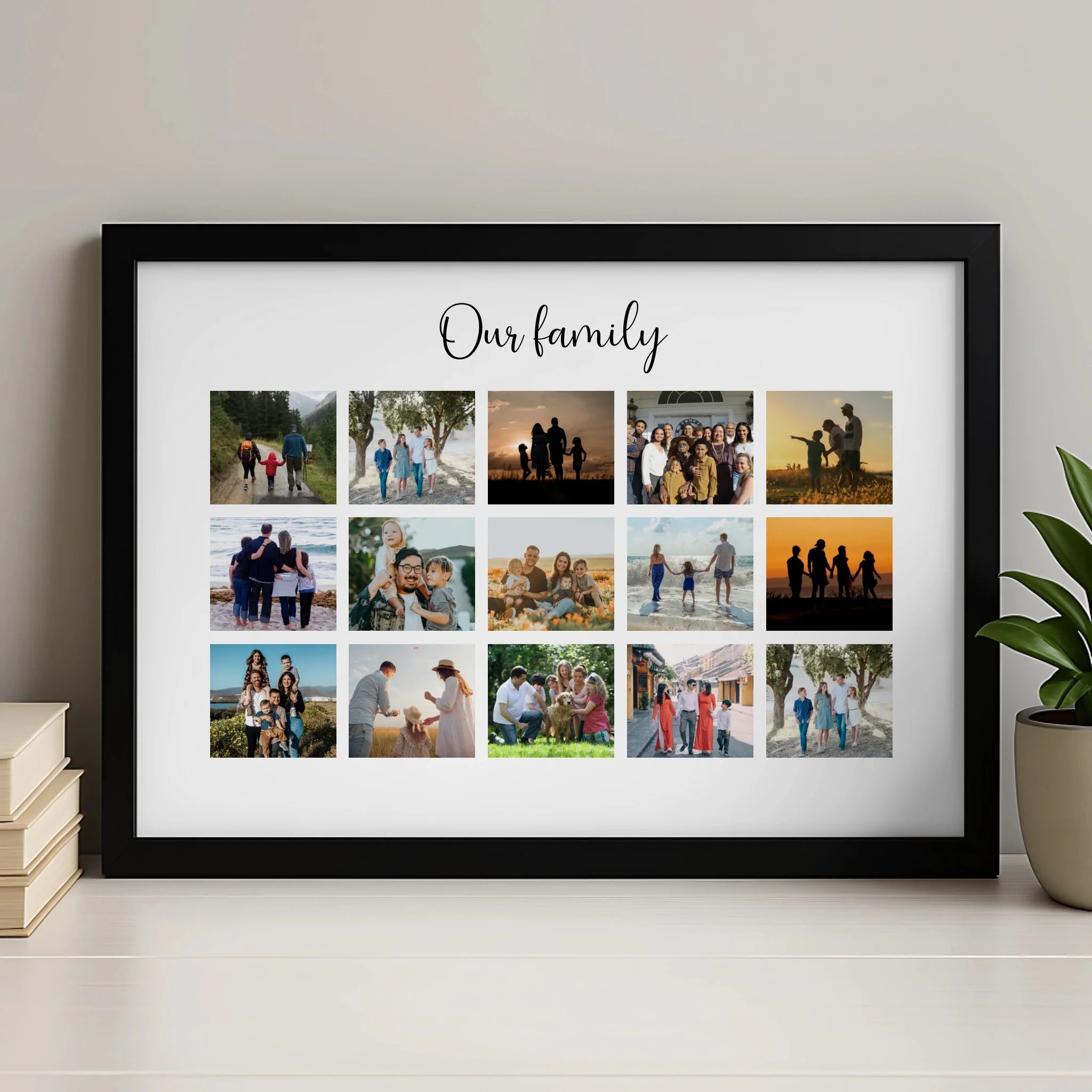 Personalised family photo frame with 15 photos and custom text