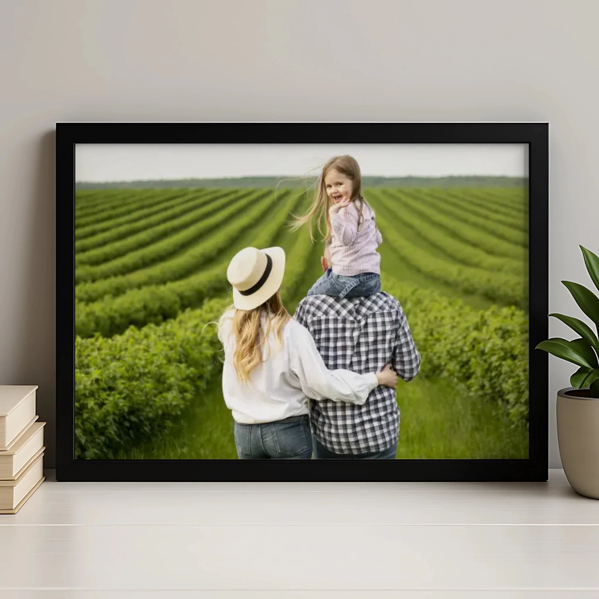 Personalised single photo frame displayed on a wall at home