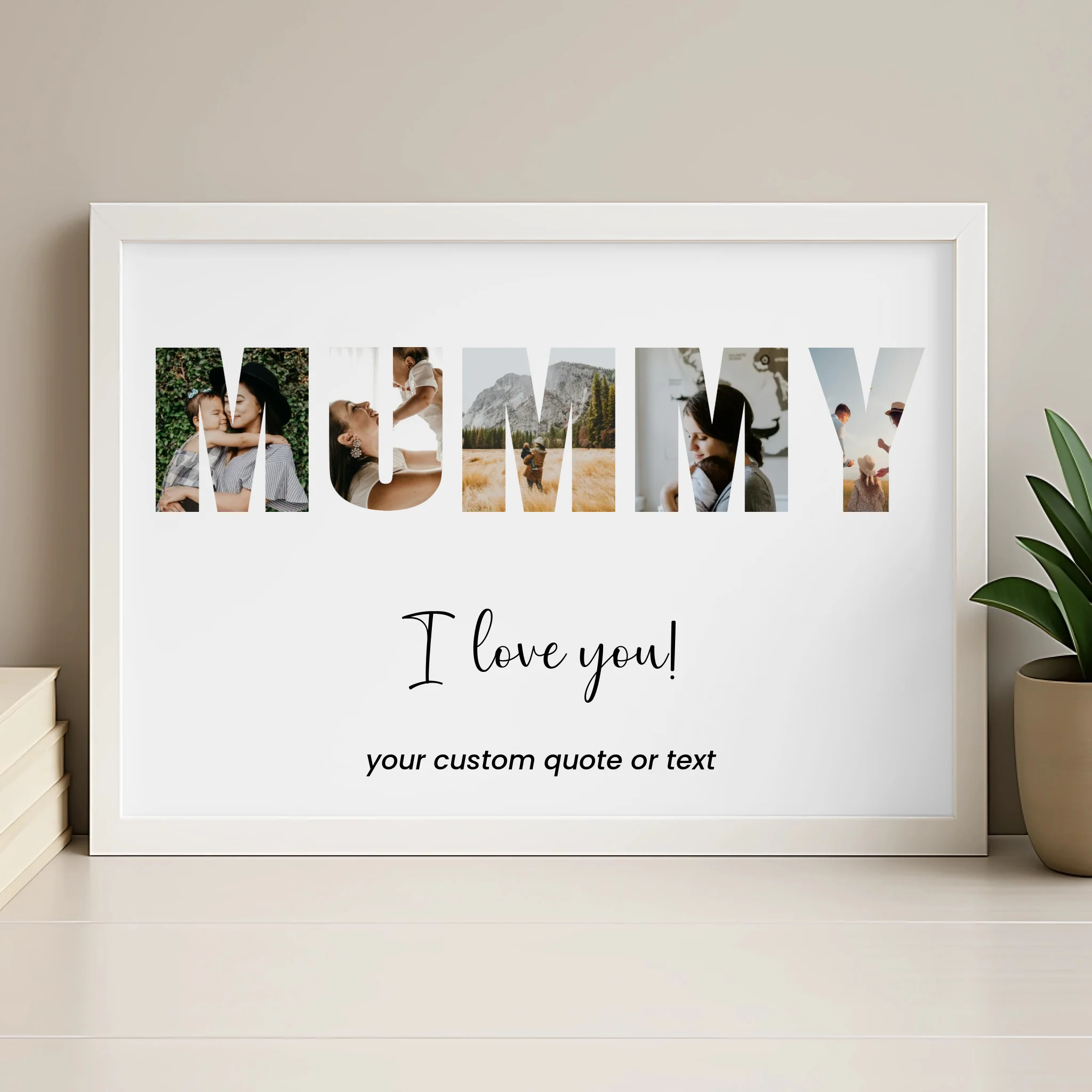 Personalised Mummy photo collage print in wood frame finish