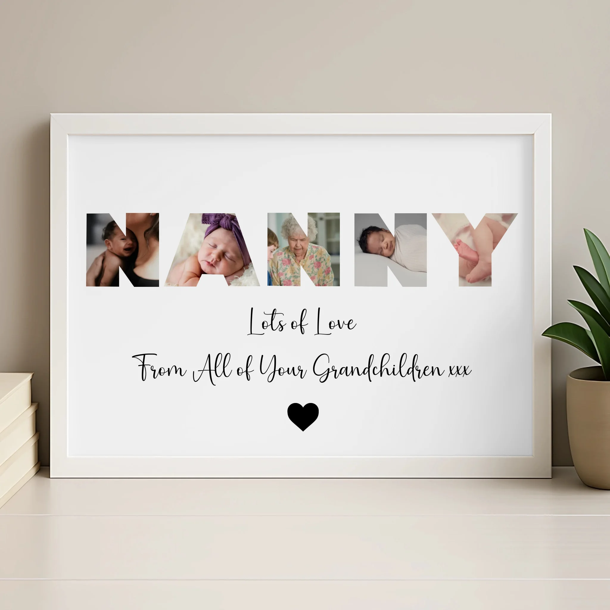 Personalised Nanny photo frame in wood finish, custom gift from grandchildren