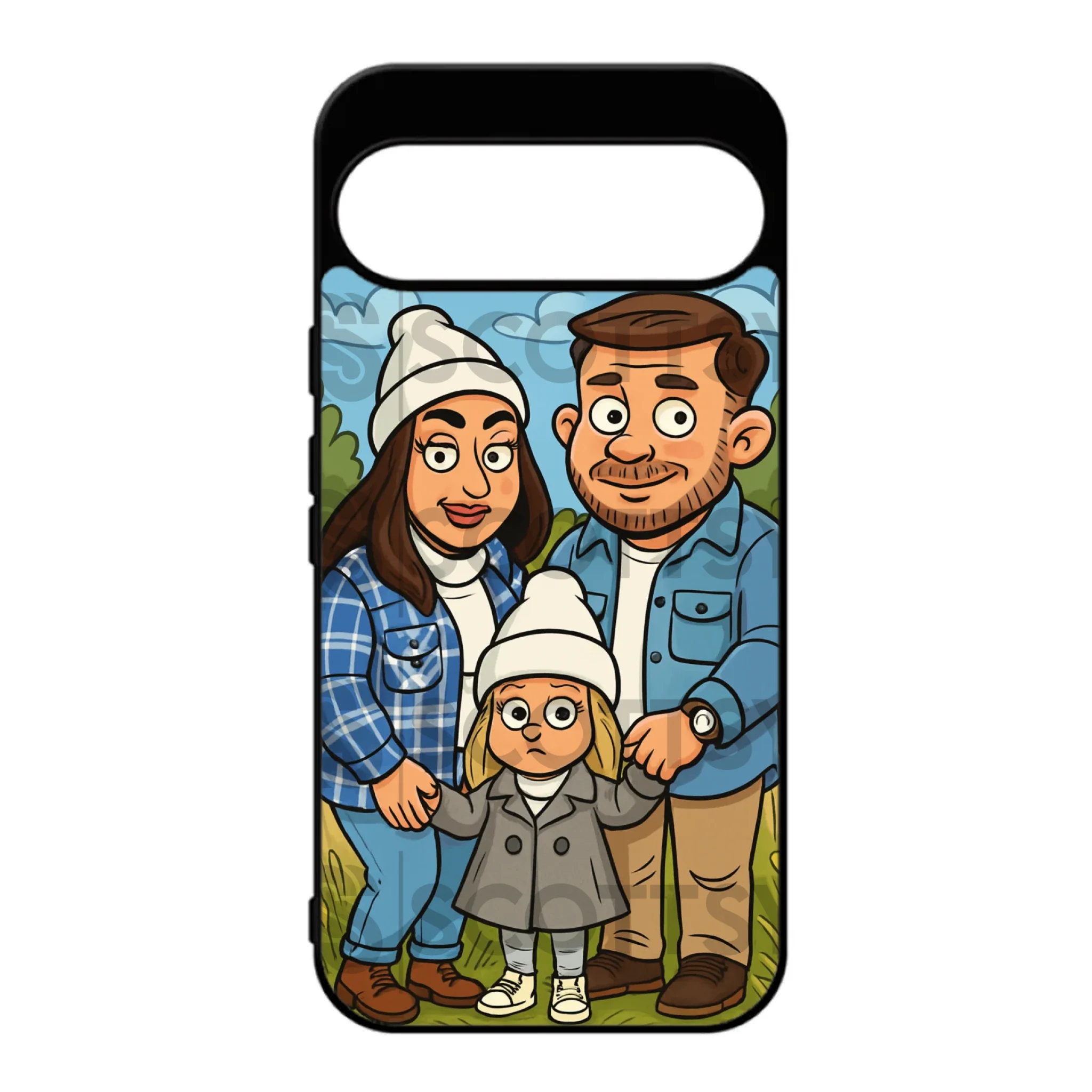 Personalised caricature phone case fitting Google Pixel 9 and Pixel 9 Pro