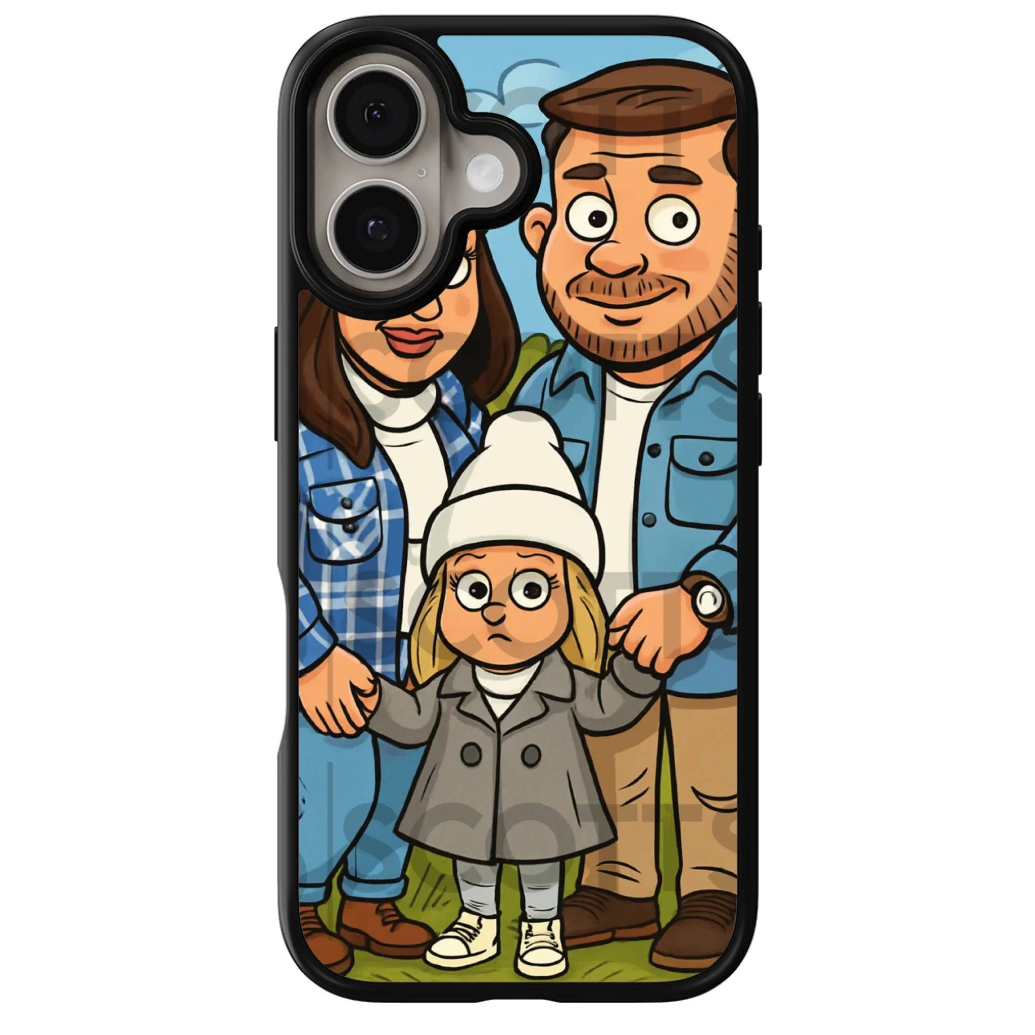 Personalised caricature phone case fitting iPhone 17
