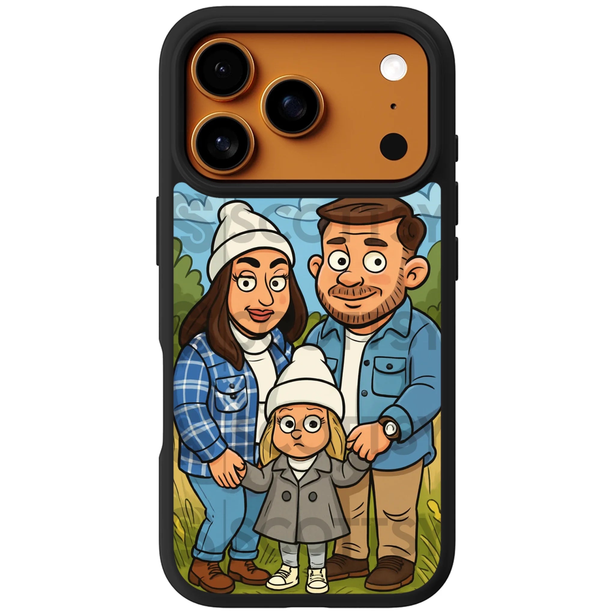 Personalised caricature phone case fitting iPhone 17 Pro