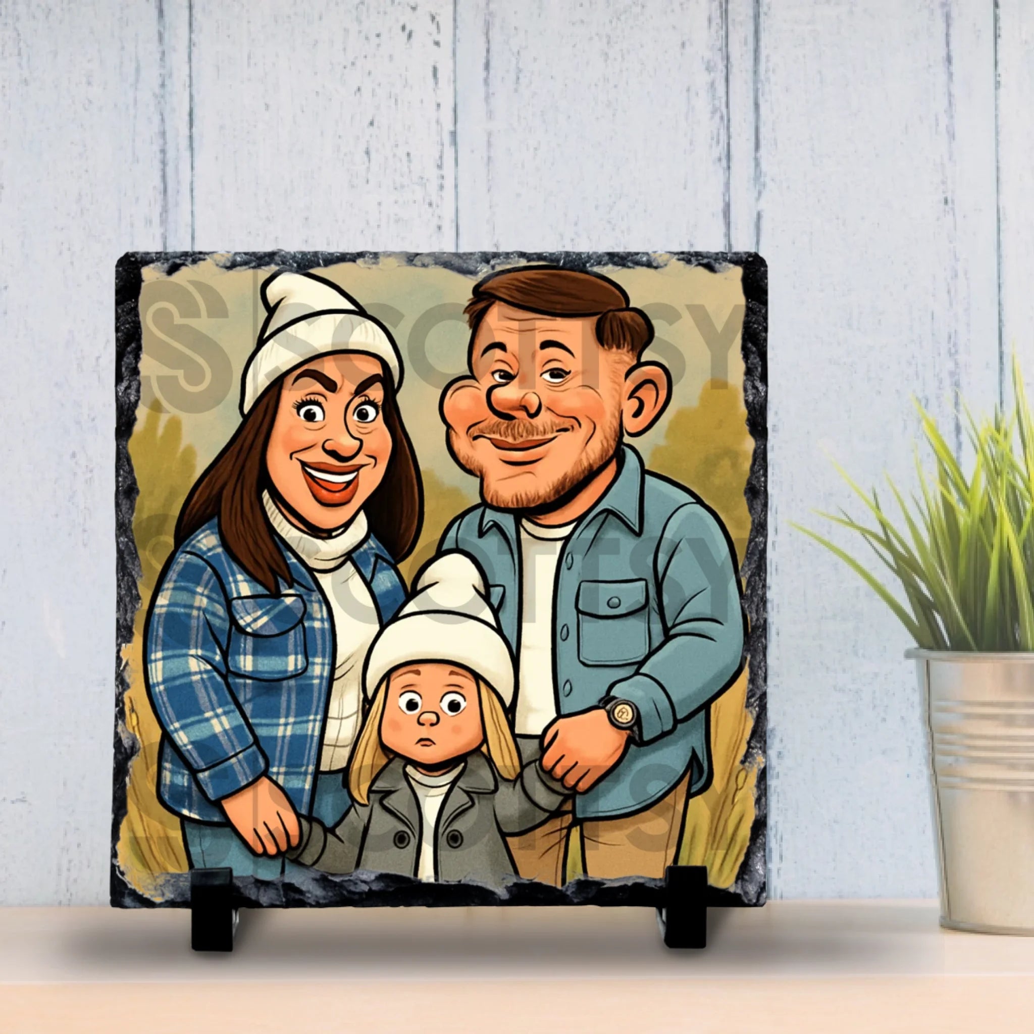 Custom cartoon portrait printed on a photo slate gift