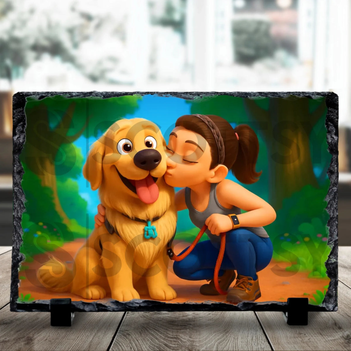 Custom Personalised Photo Slate – Cartoon Effect Pet & Owner Gift, Unique Friendship Art