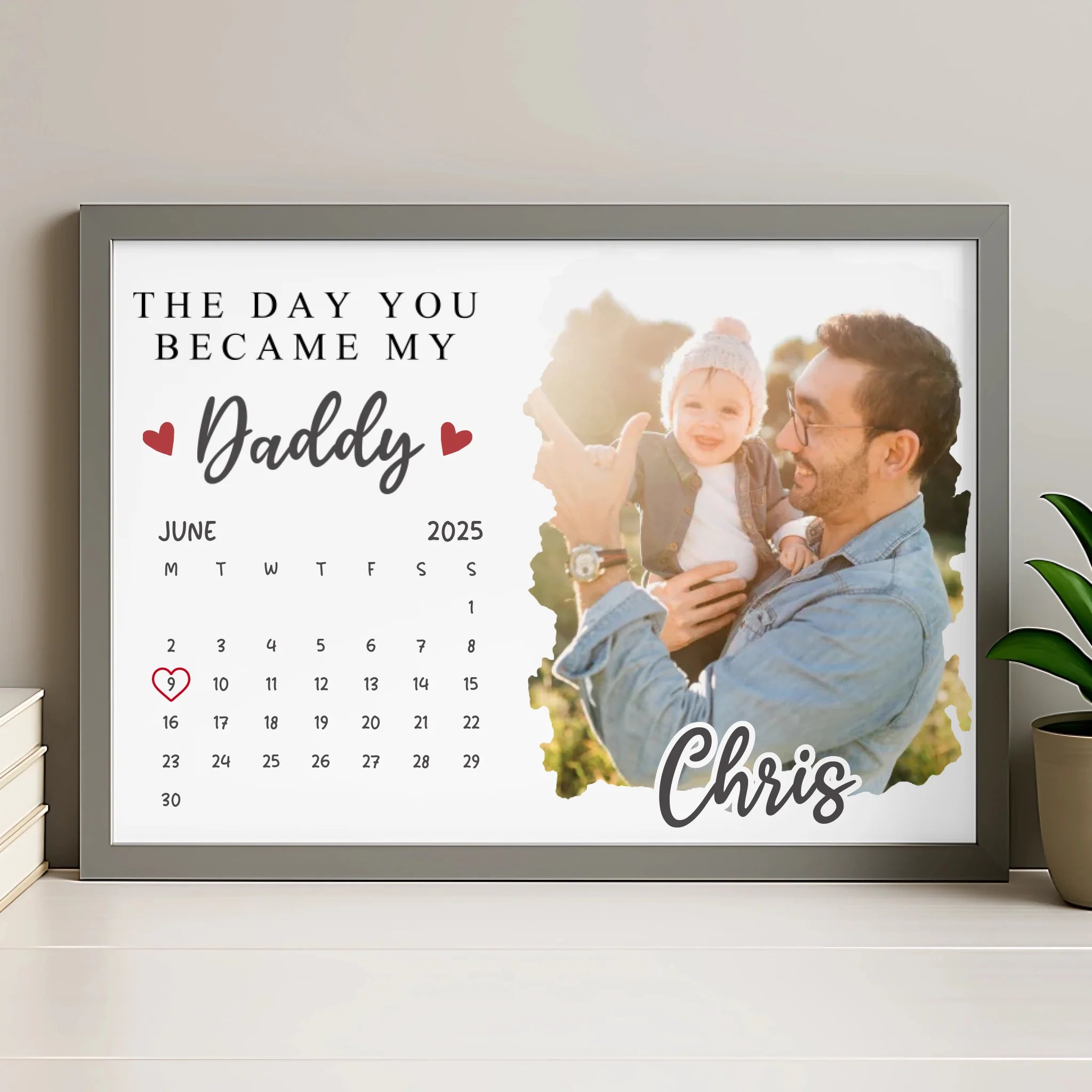 The Day You Became My Daddy personalised photo frame in grey finish