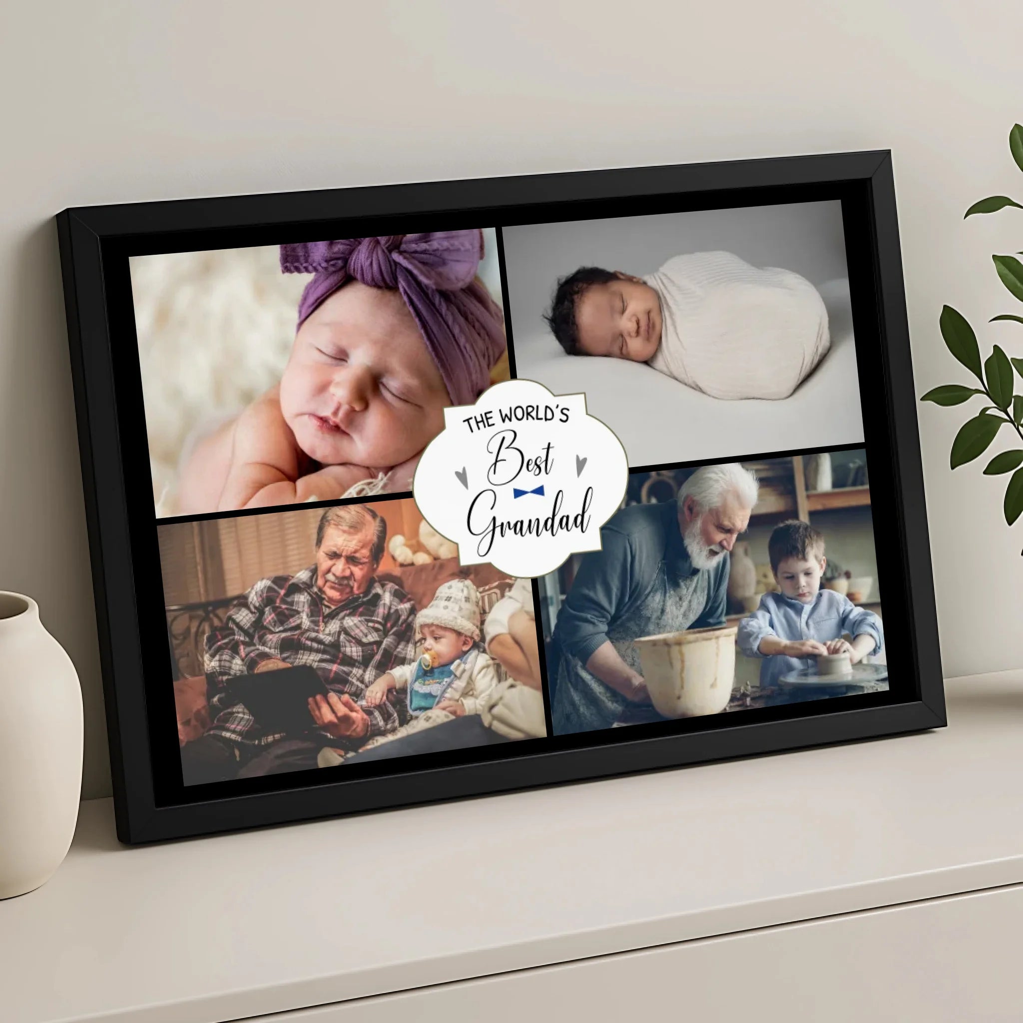 Close-up of custom grandad photo print showing four personalised photo slots