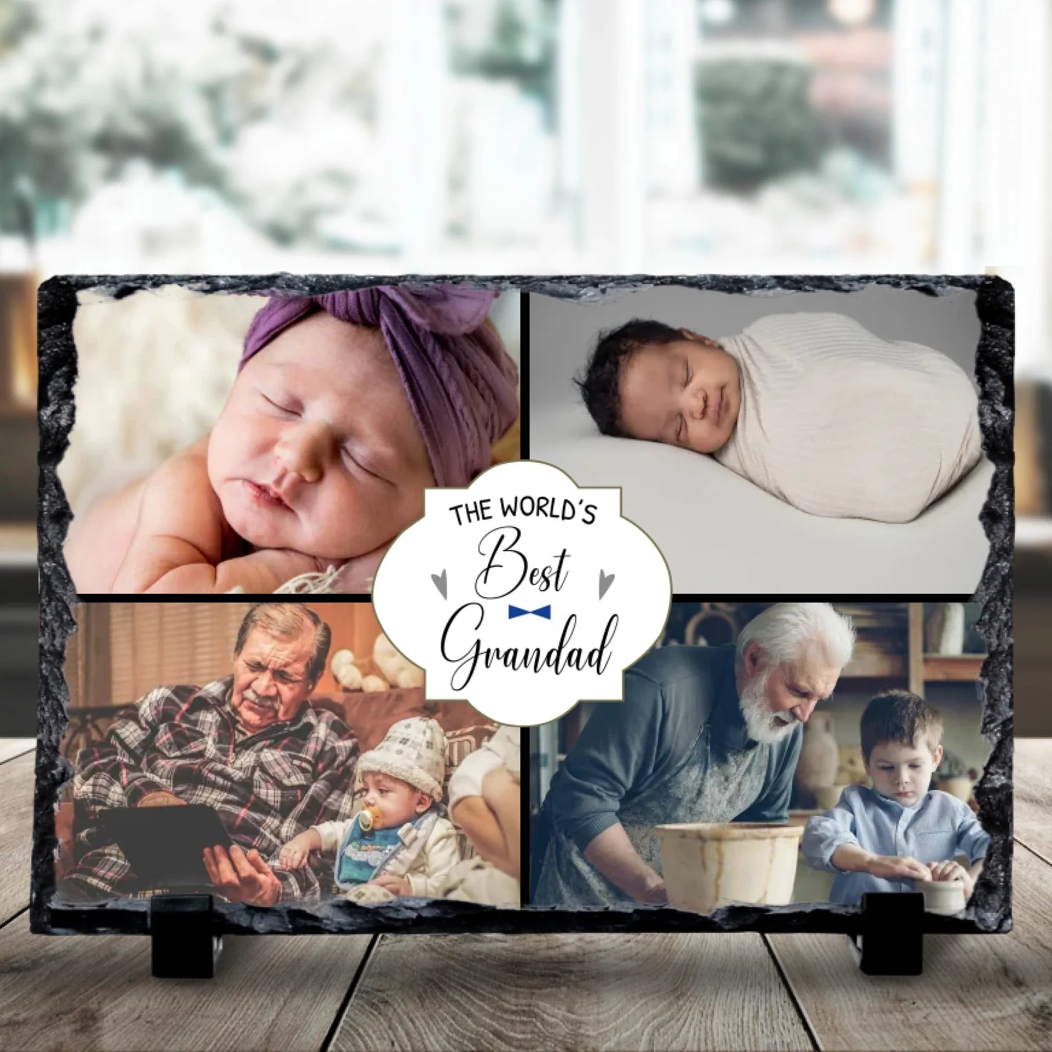 Personalised Grandad photo slate with four photo collage, Father's Day gift idea