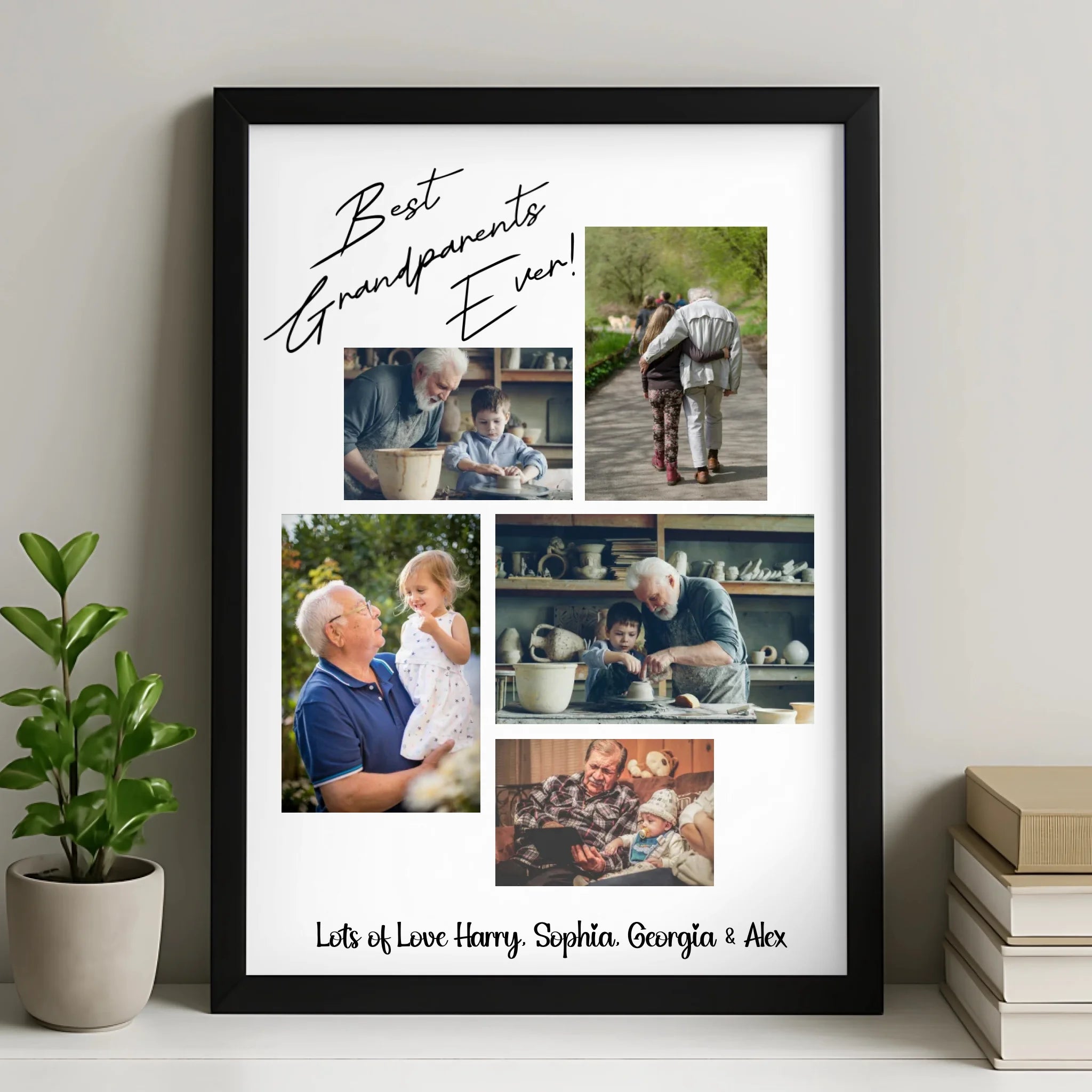 Personalised Best Grandparents Ever Photo Print | Custom 5 Photo Family Collage | Unique Grandchildren Name Keepsake Gift