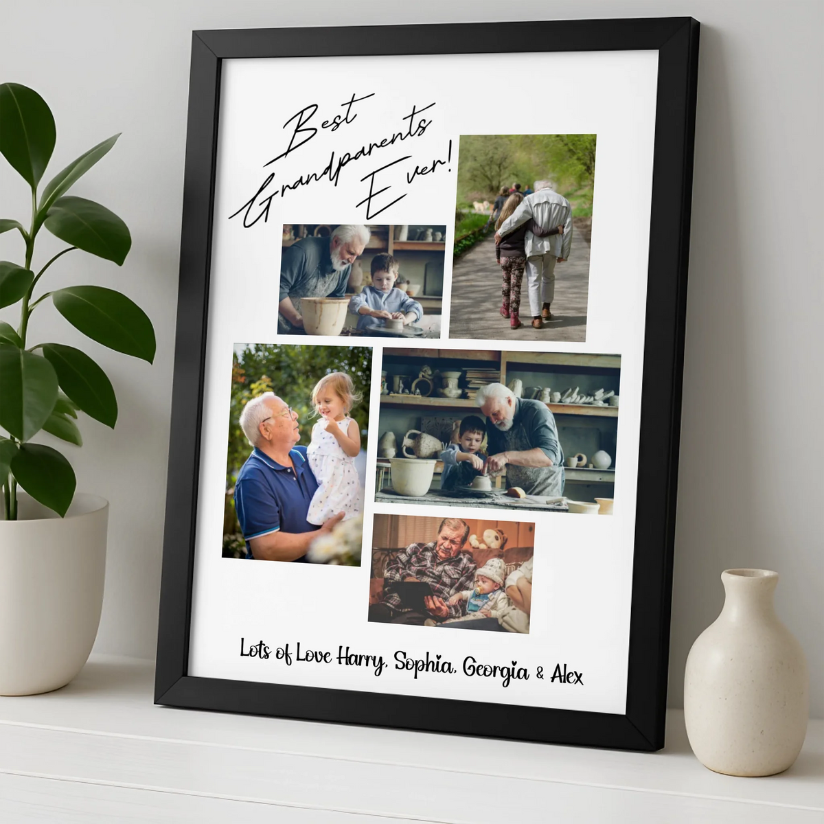 Personalised Best Grandparents Ever Photo Print | Custom 5 Photo Family Collage | Unique Grandchildren Name Keepsake Gift