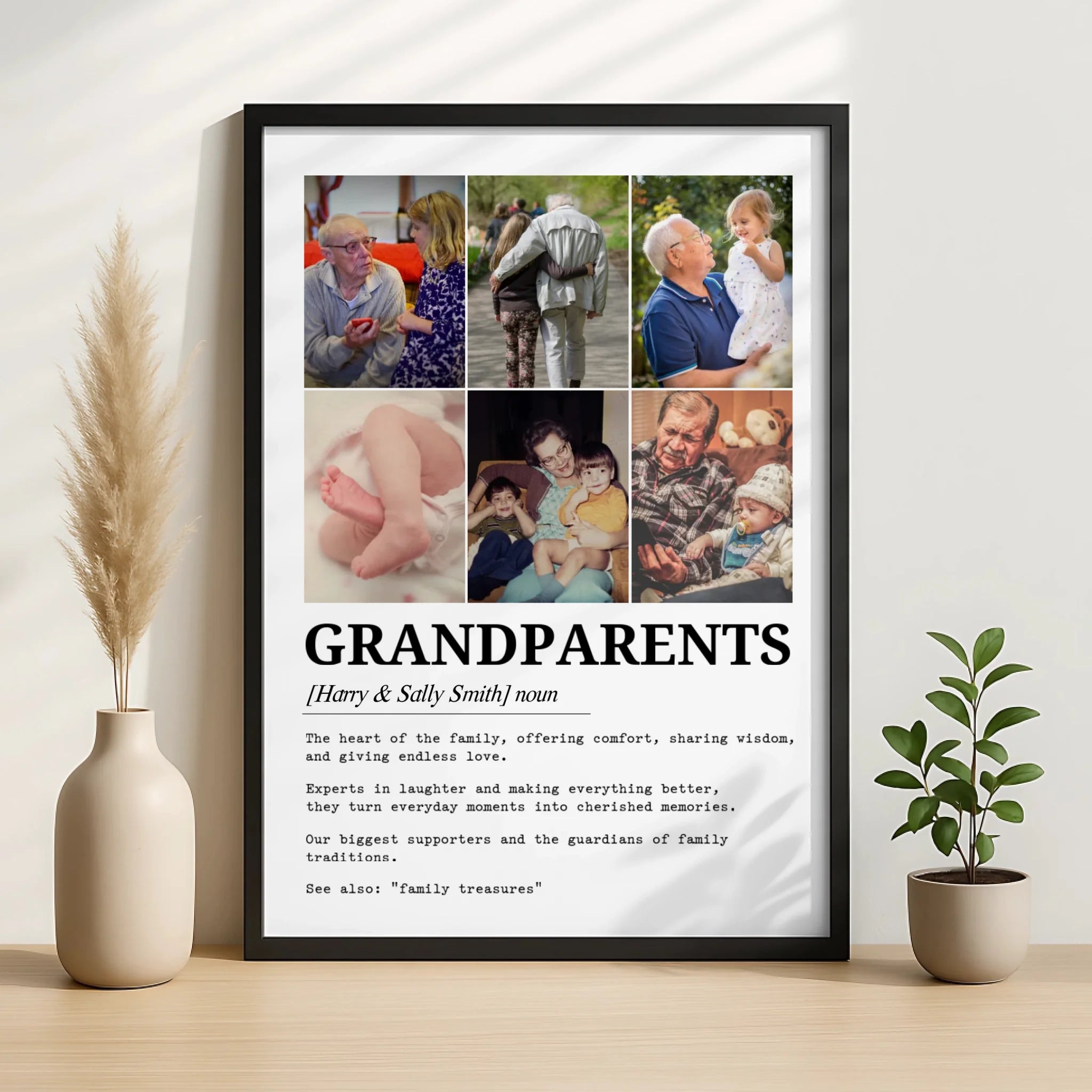 Personalised grandparents photo frame print with names added to the design