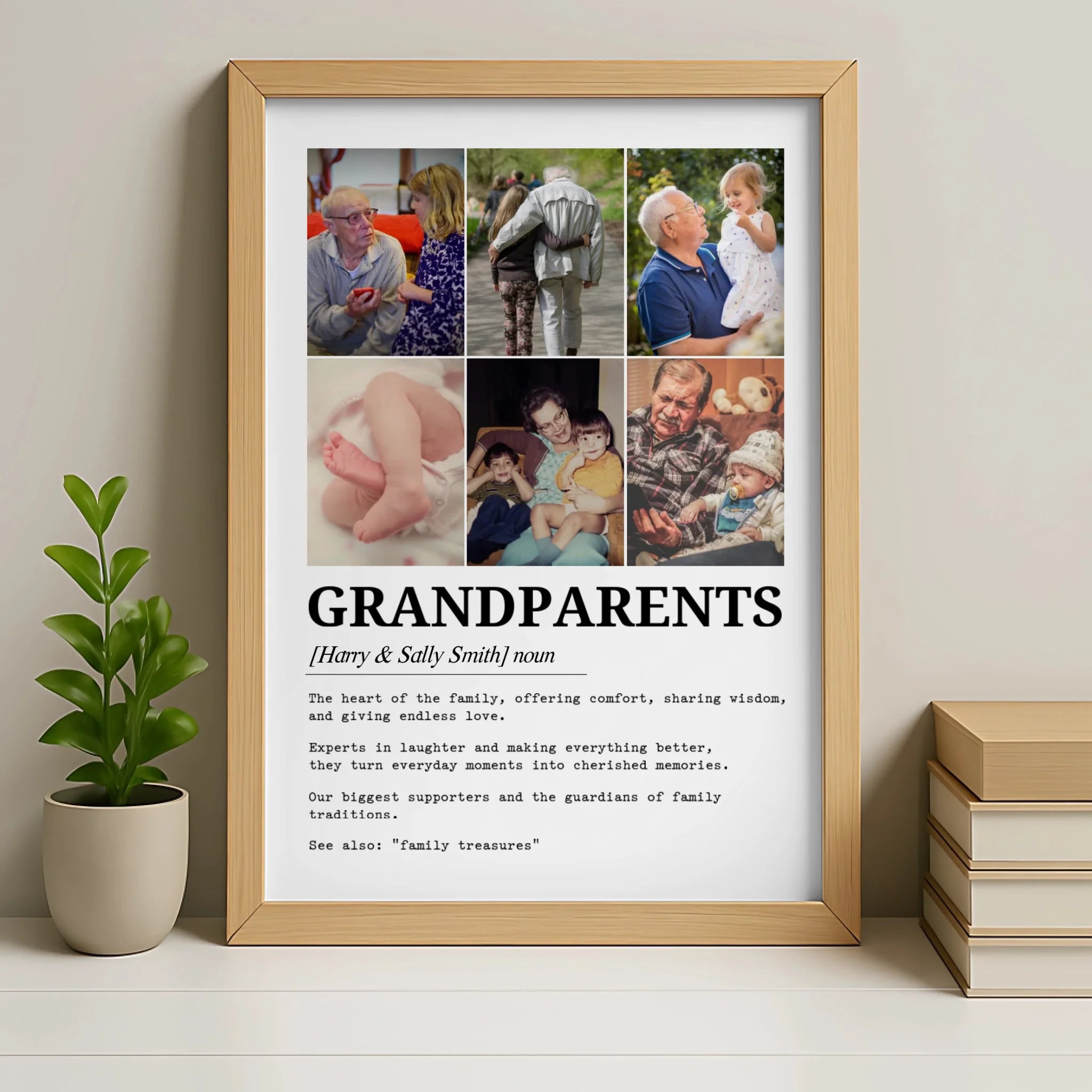 Grandparents definition personalised photo print in an oak photo frame