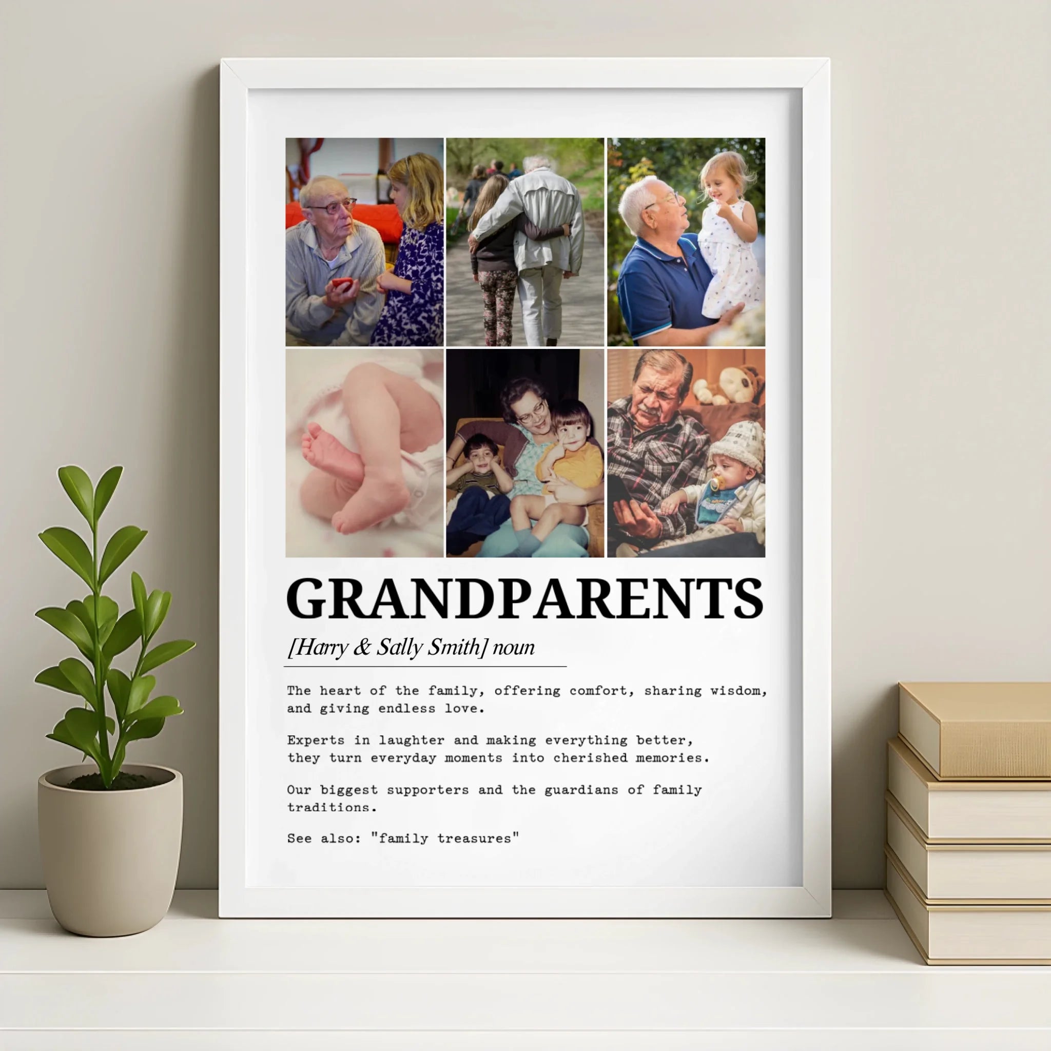 White framed grandparents definition personalised photo print with family pictures