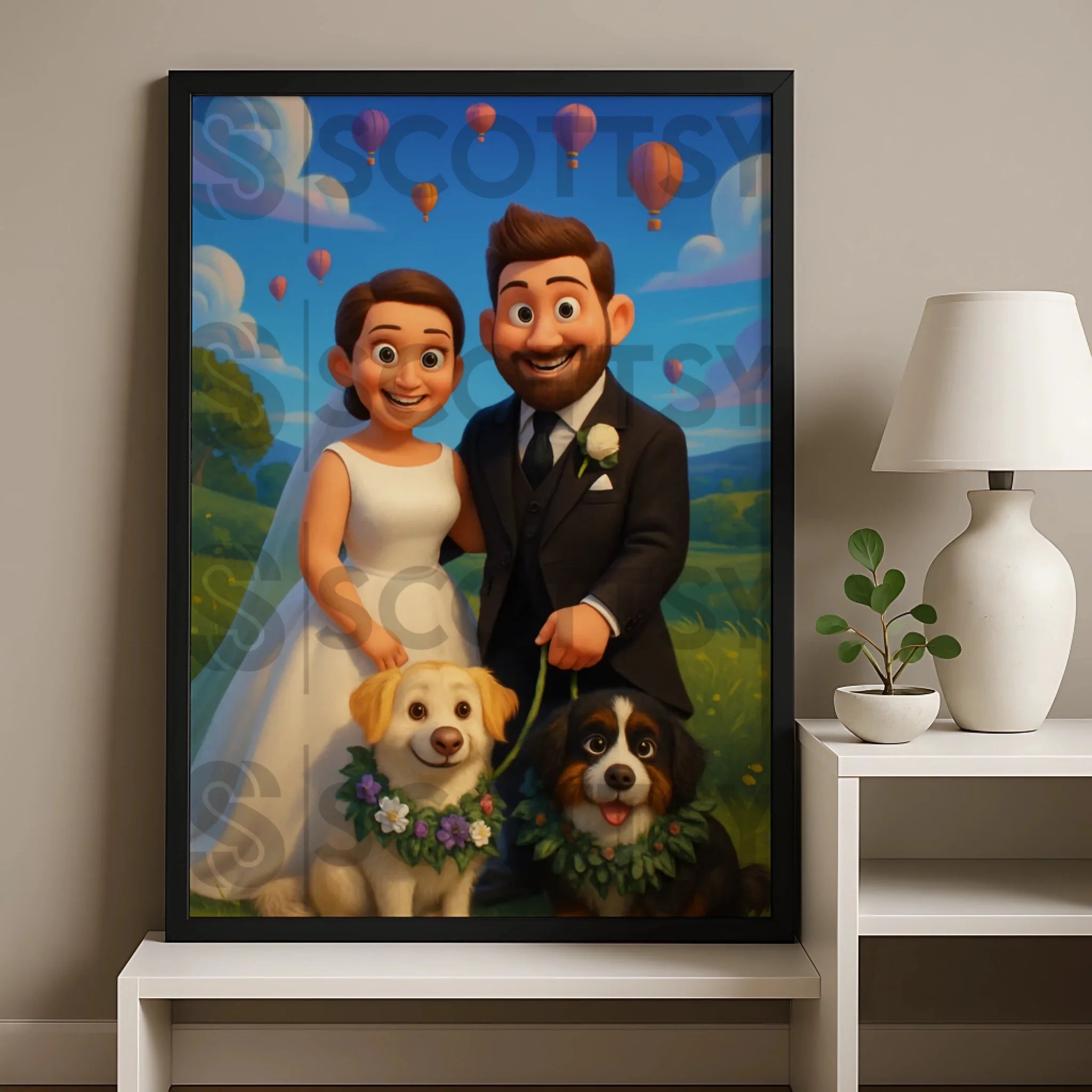 Custom cartoon couple portrait personalised photo frame as an anniversary gift