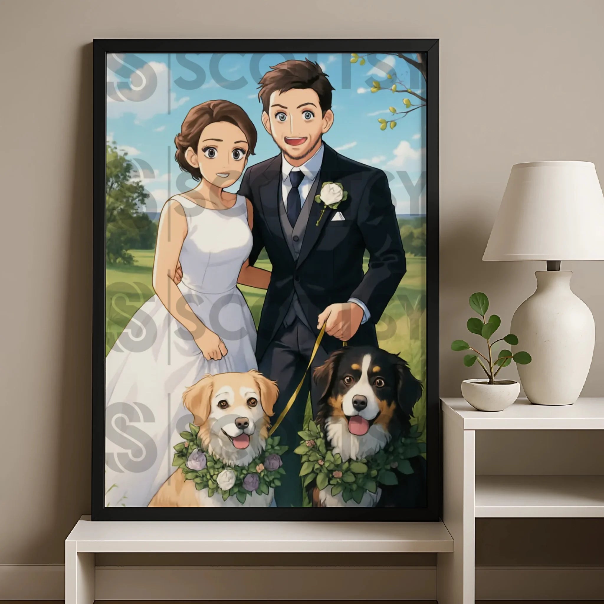 Anime manga style personalised photo frame gift suitable as a pet memorial