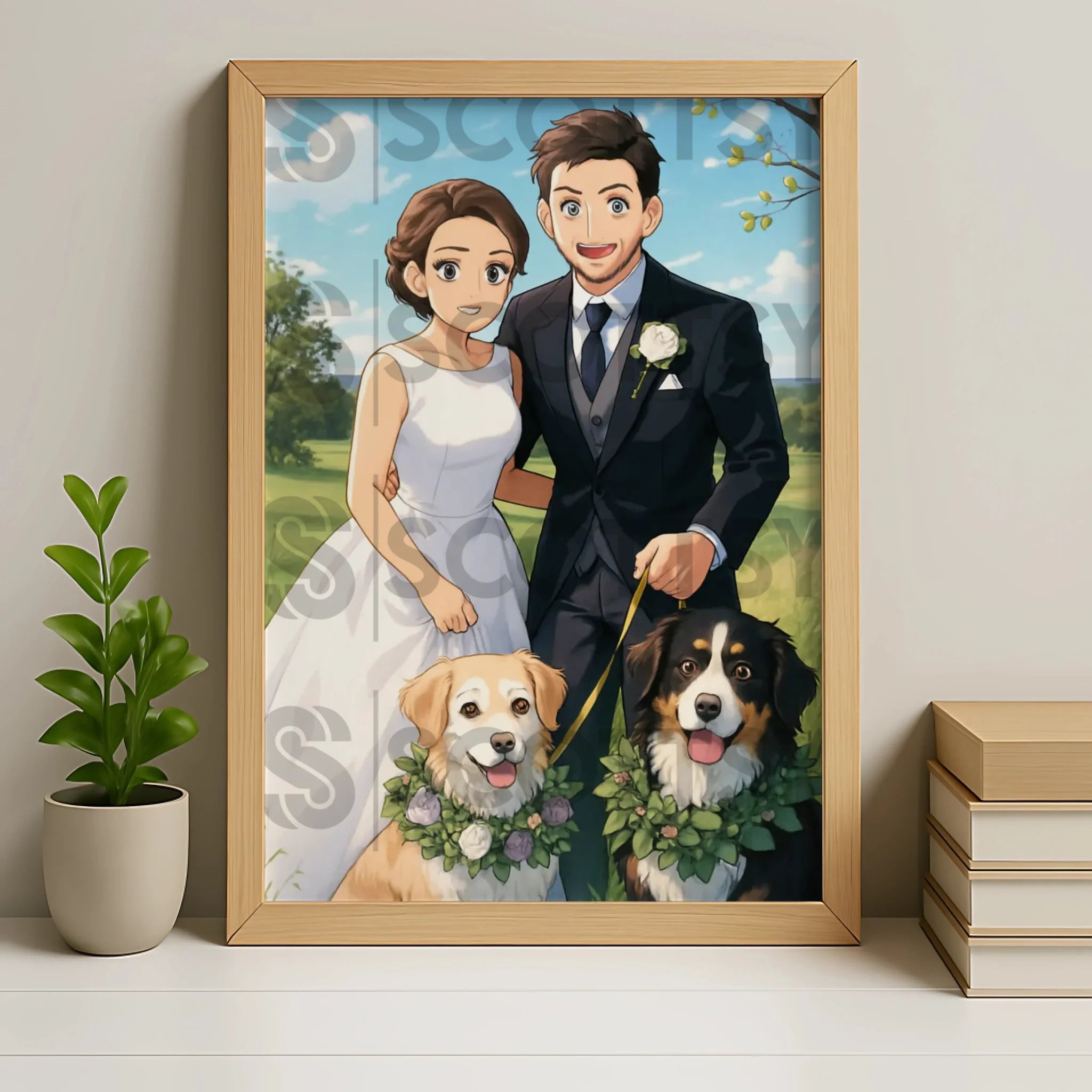 Oak finish personalised anime manga style portrait photo frame
