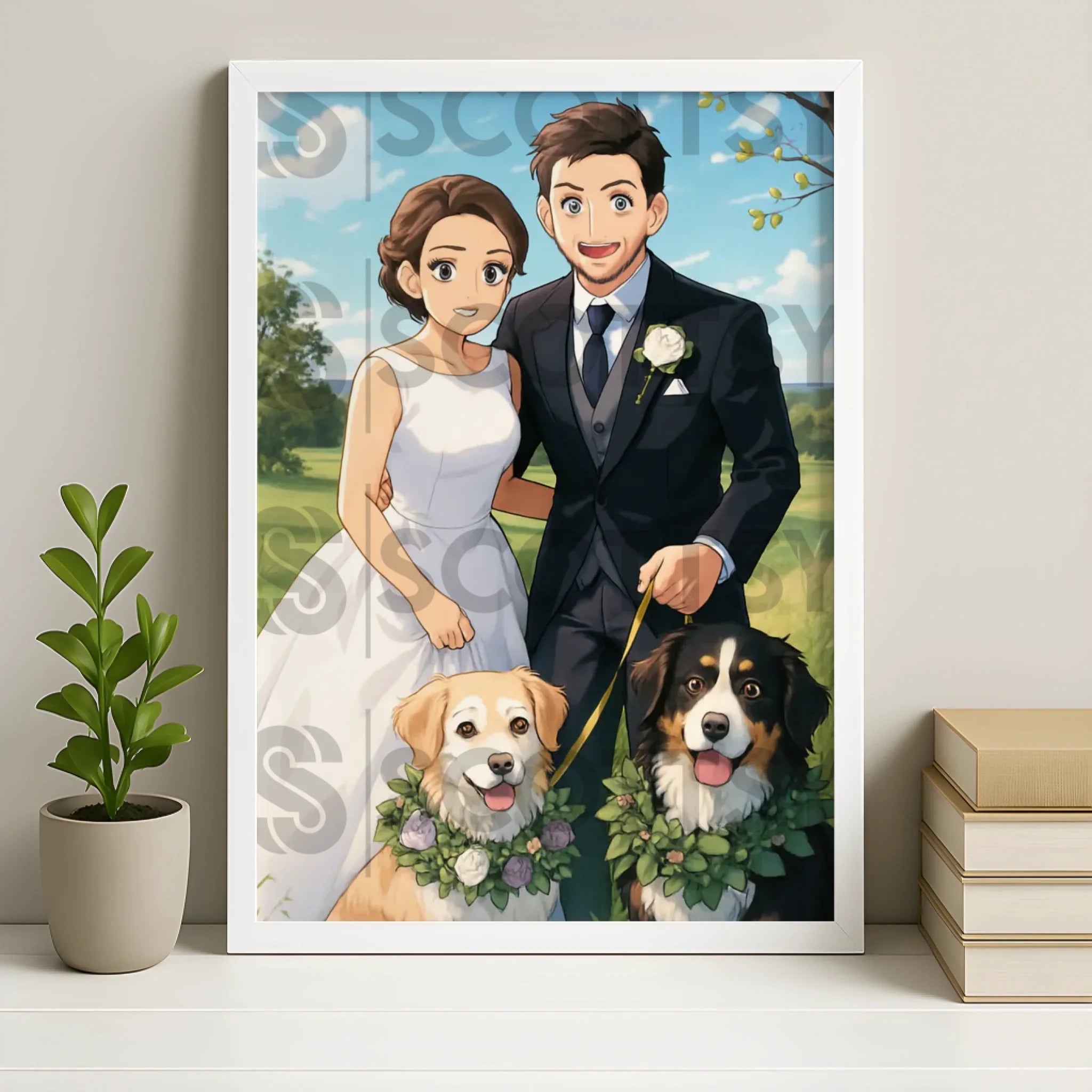 White finish frame option for custom anime manga style personalised portrait