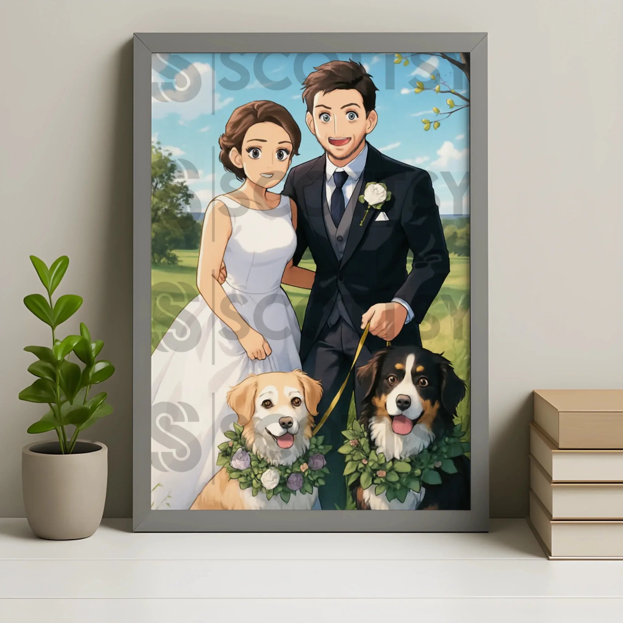 Grey finish frame option for custom anime manga style personalised portrait