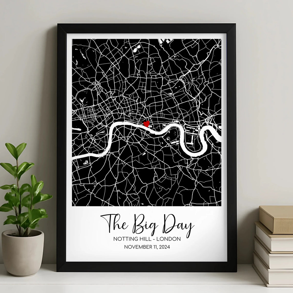 Personalised Location Map Framed Print – Custom Design with Names, Dates & Coordinates – Wedding or Anniversary Keepsake