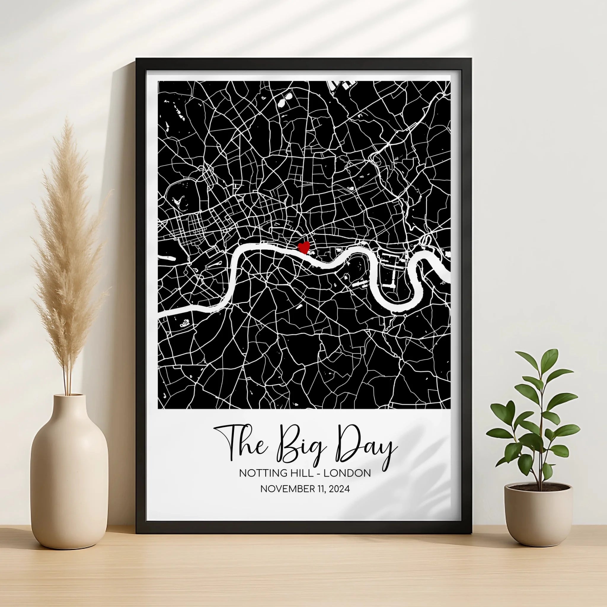 Personalised framed location map print as a wedding or anniversary gift