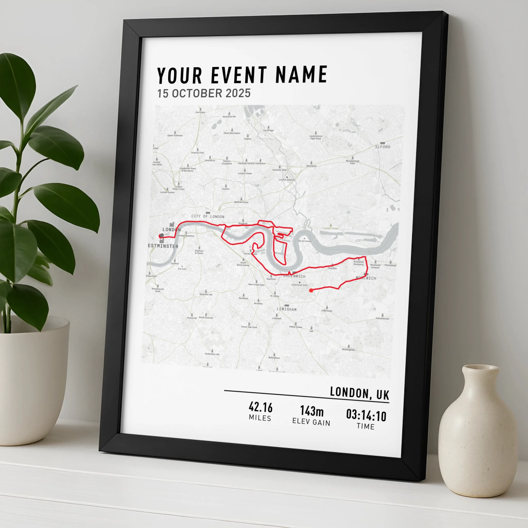 Customised Route Map Print | Personalised Running, Hiking or Cycling Gift | GPX Data or Link App - Minimal